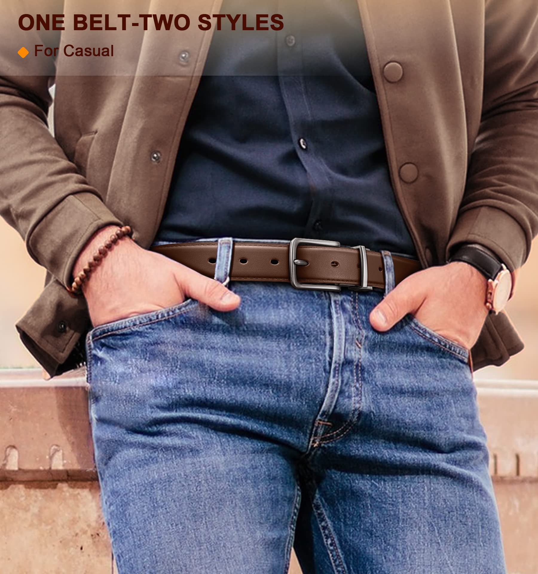 BULLIANT Cintura Uomo, Cintura Reversibile di Pelle 31mm Confezione Regalo,Dimensioni Regolabili