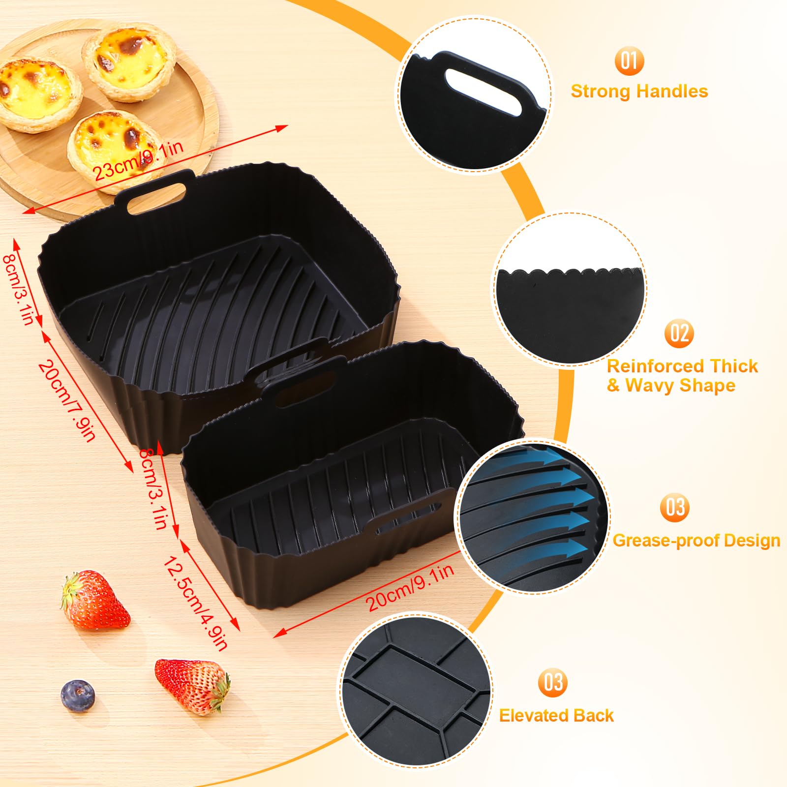 2 Pezzi Stampo In Silicone Per Friggitrice Ad Aria: Per Tefal EY9018 5.2/3.1L, Cecotec 5.5/3.5L, Lakeland 5L/3L (Set 1 Grande + 1 Piccolo) - 5