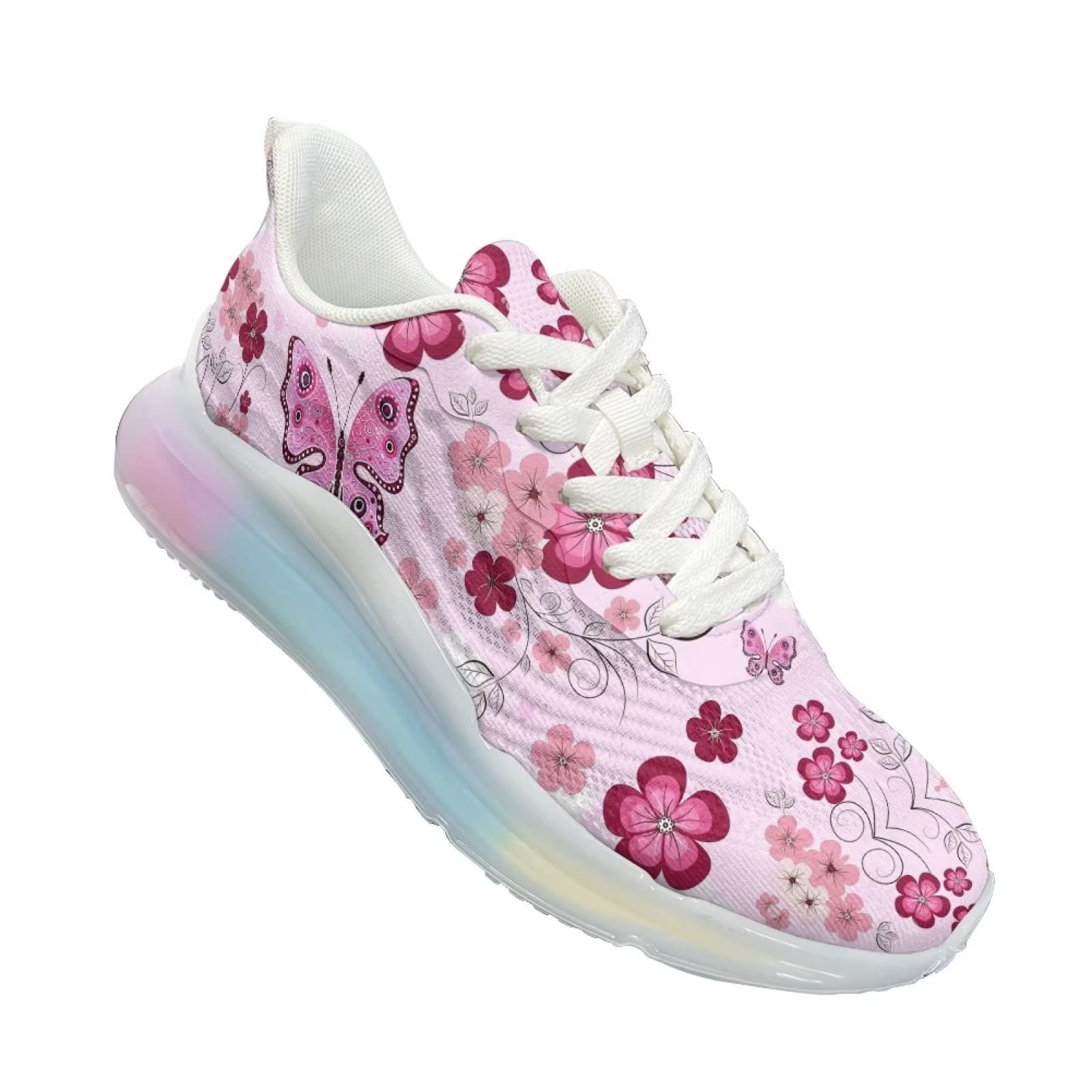 Scarpe da ginnastica da donna, da corsa, in rete, da palestra, da passeggio, Farfalla rosa., 37 EU