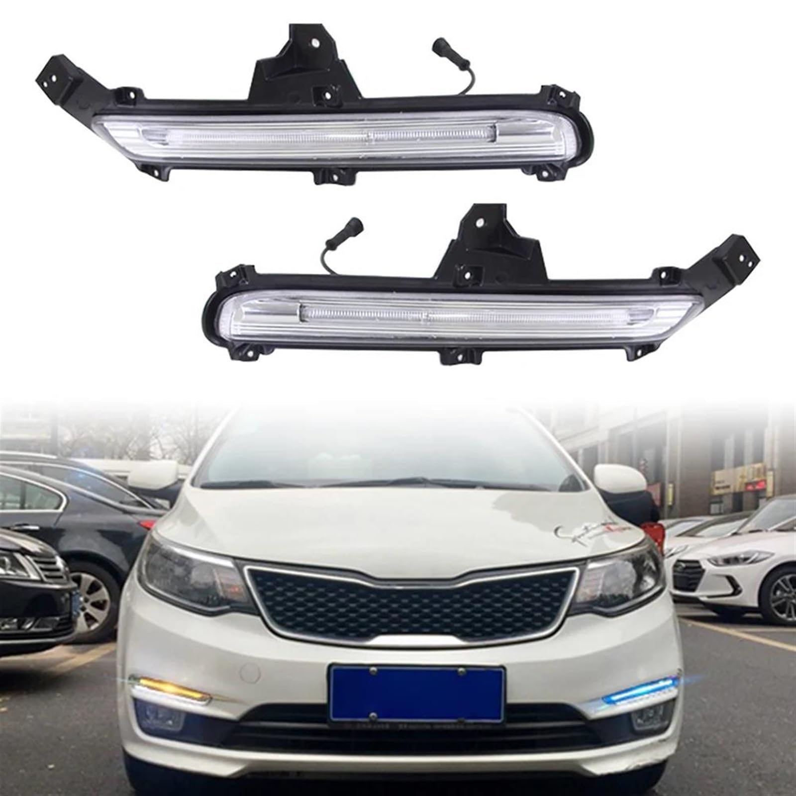Intermitentes Automóviles Luces circulación diurna LED DRL 3 colores para KIA para K2 2015 2016 luz señal giro parachoques delantero coche 2 unids/set
