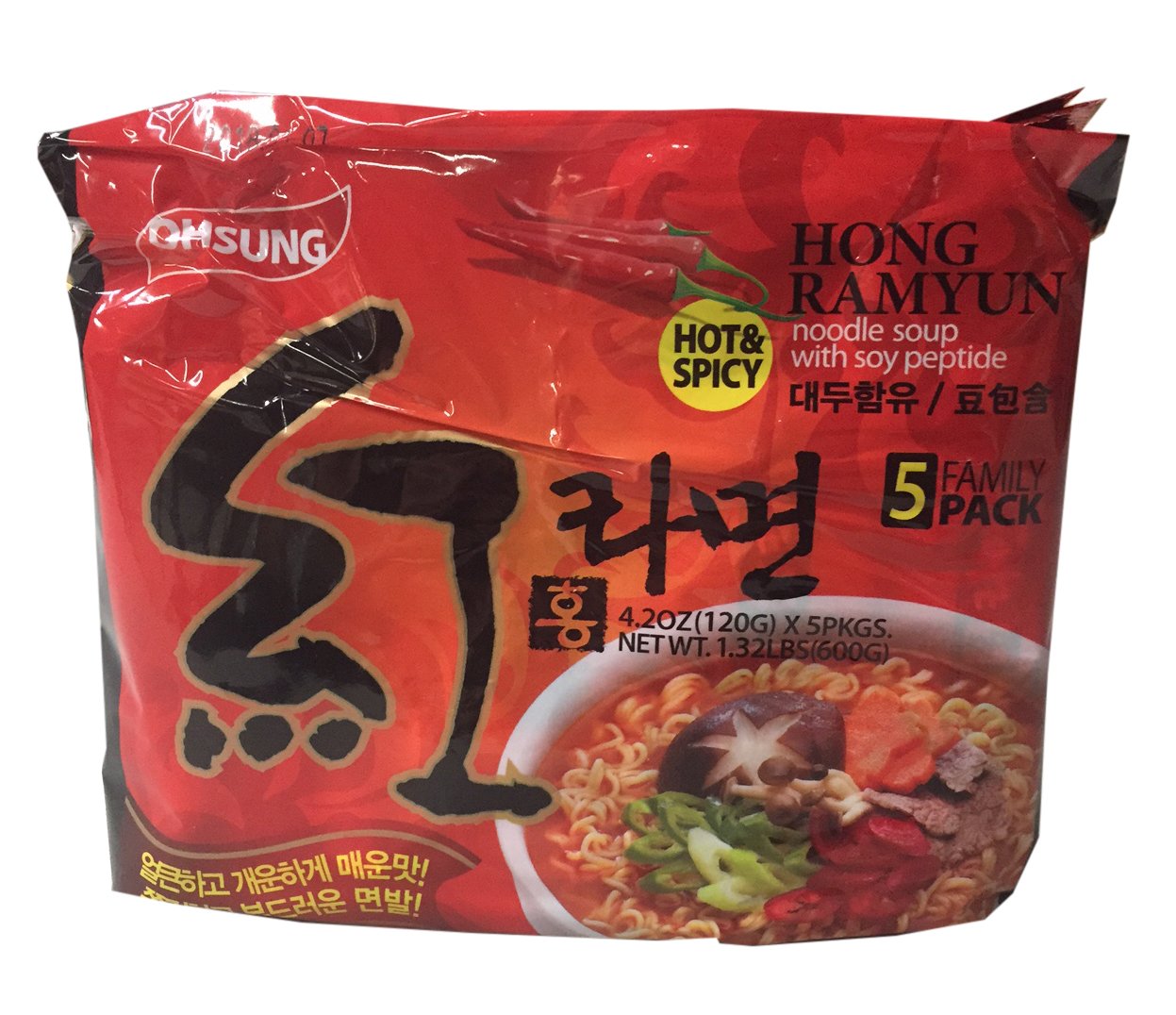 Amazon.com : Ohsung Hong Ramyun Family Pack (Spicy) : Grocery & Gourmet ...