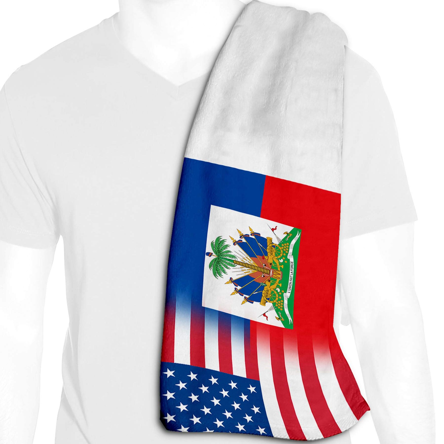 ExpressItBest Microfiber Cooling Towel - 12in x 36in - Flag of Haiti (Haitian) - Haiti Flag with USA