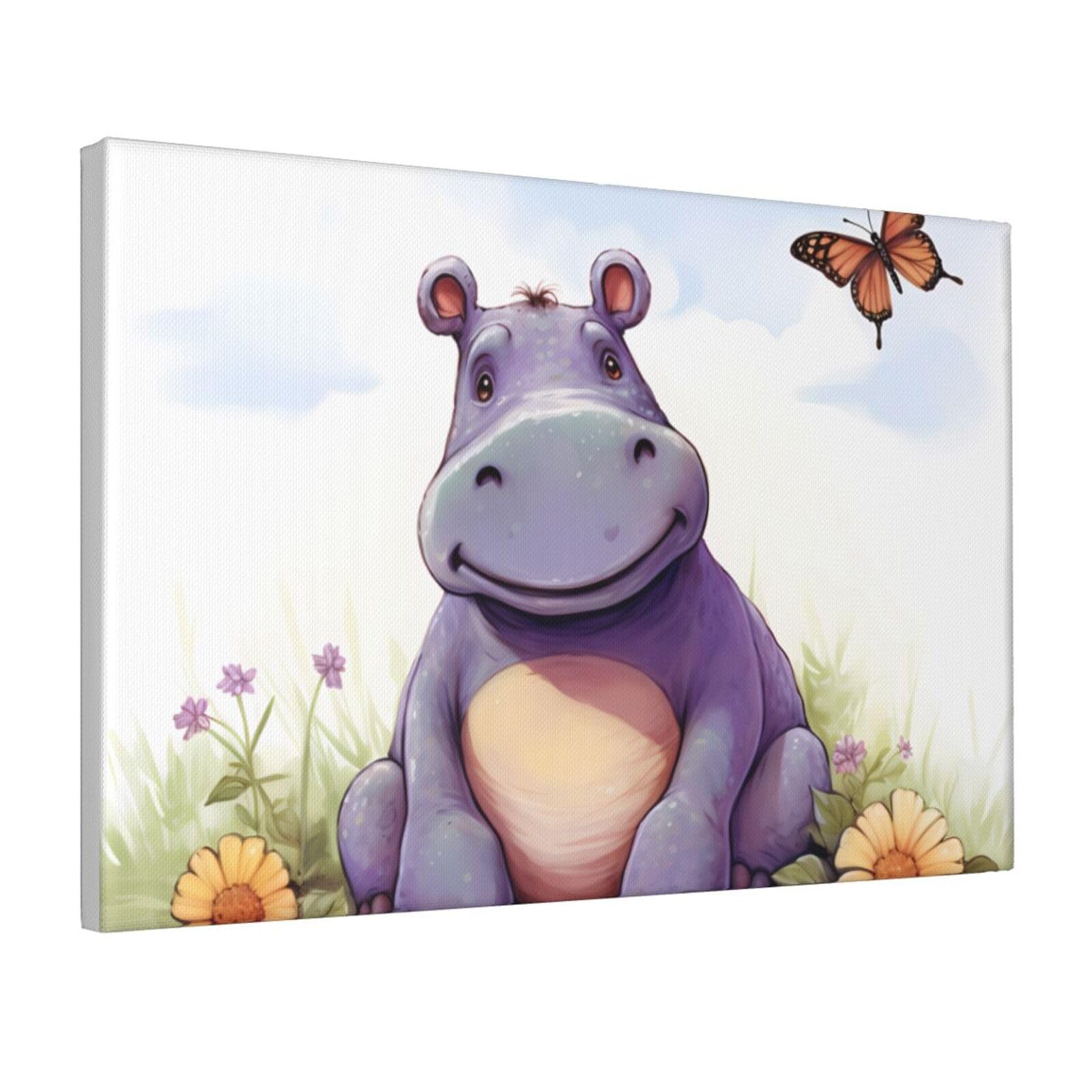 Framed Wall Art for Living Room Art Work, Butterfly and hippo Picture Prints Modern Office Wall Paintings Poster Aesthetic Wall Decorations for Home Decor Ready To Hang 12"x18"