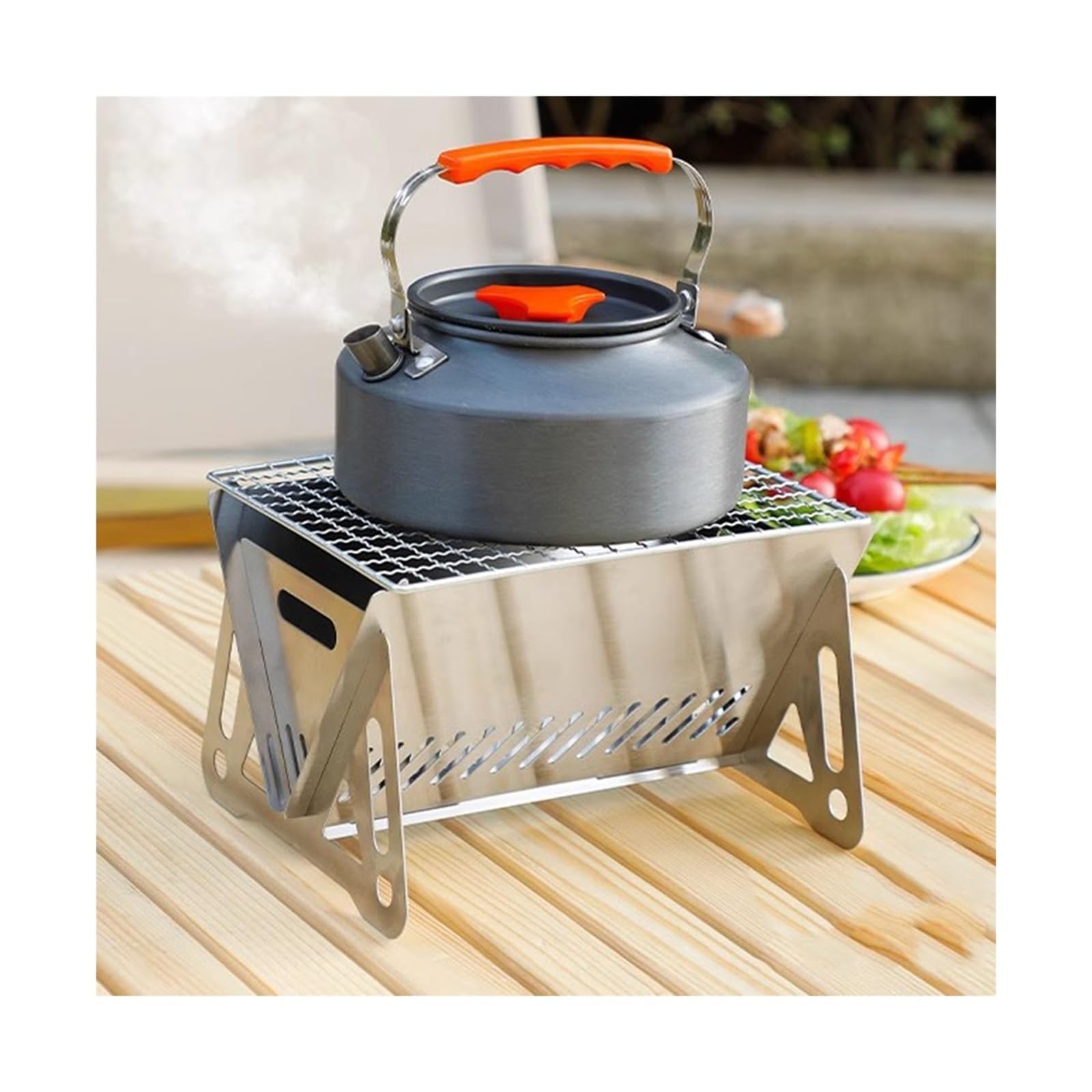 Grill węglowy Składany piec do grillowania na zewnątrz z piecem parzenia herbaty Domowy grill wewnętrzny misą Pikniki kempingowe na świeżym powietrzu