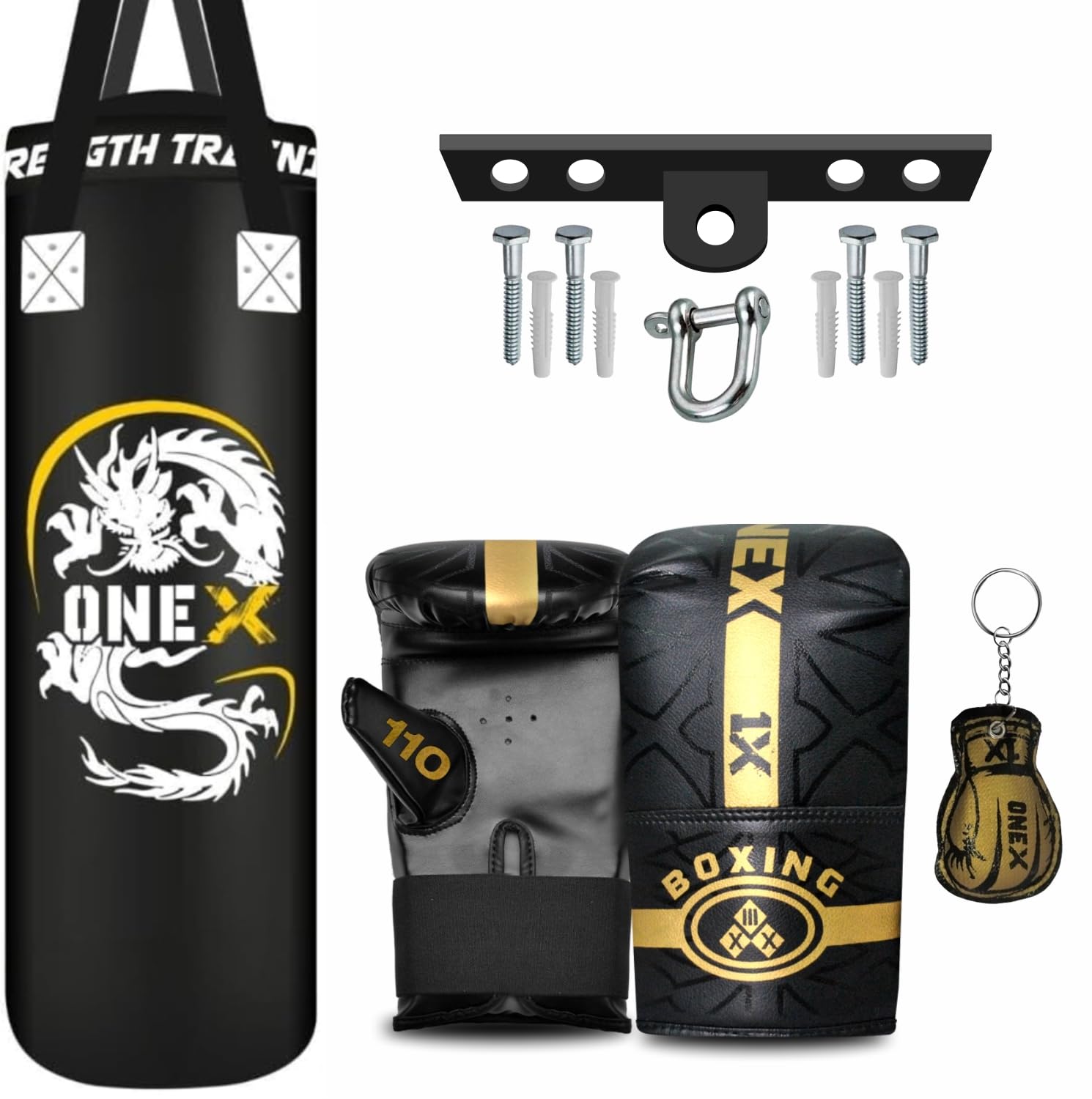 NEW 3-4-5 FT Filled Heavy Punch Bag Buyer Build Set,Bracket, Punching Gloves for Training Fitness Water proof Bag MMA (3ft with Ceiling Hook+Mitts)