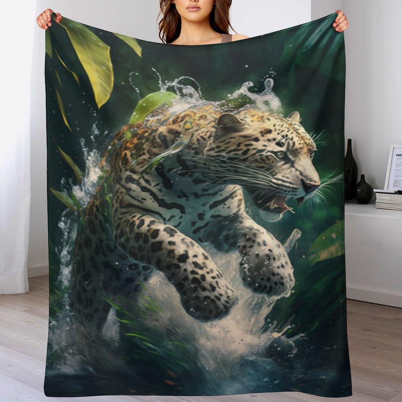 Couverture léopard en flannel douce 130x150 cm pour lit et canapé