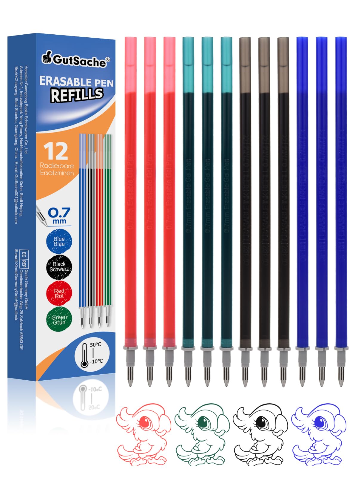 DealKits 12 Stuks Uitwisbare Vulpatronen (8× Blauw 4× Zwart) – Punt: 0,7mm Lengte: 13cm - Thermo-inkt Vulpatronen voor Uitwisbare Pennen - Ideaal voor School & Kantoor