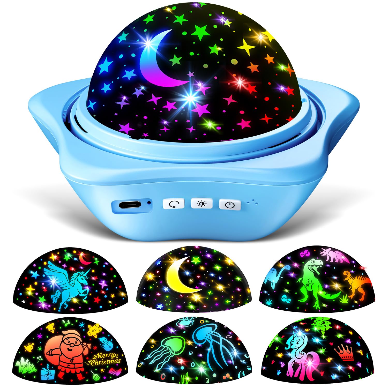 One Fire Sternenhimmel Projektor Kinder, 90 Lichtmodi & 6 Filme Sensorik Spielzeug für Autisten, 2400mAh Akku & 360° Drehung Nachtlicht Kinder, Baby Geschenke für Jungen/Mädchen, Kinderzimmer Deko