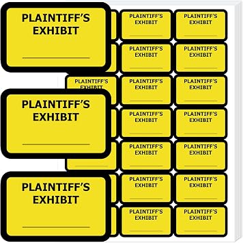 500 Pcs Legal Exhibit Stickers - 1.65 x 1 inches Plaintiffs Exhibit Labels Blank File Folder Tabs for Offices, Courts, Legal Documents Report Dividers & Organizing Yellow