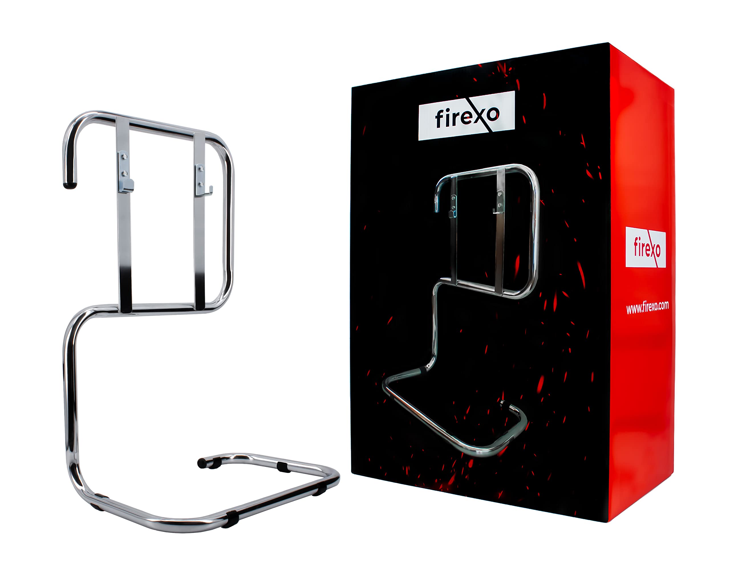 Firexo Soporte para extintor de Incendios de 2 L, 6 L y 9 L – Soporte Doble de Metal Cromado para extintor para el hogar, la Cocina y la Oficina – Adecuado para Todos los extintores