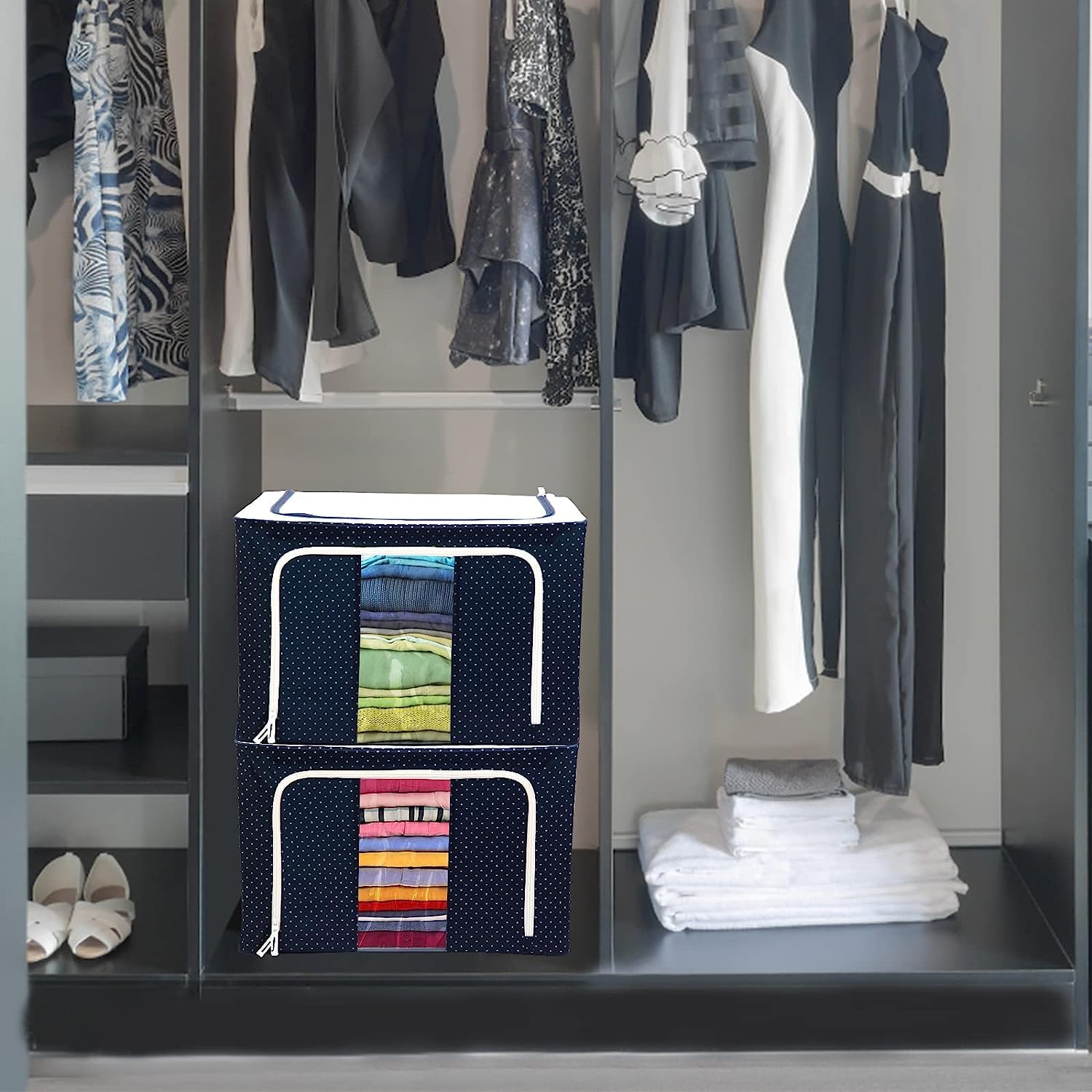 StarCart Oxford Fabric Storage Box For Clothes Cloth Storage Box Wardrobe Organizers(24 Ltr-Pack Of 1,Blue Polka) 40 * 30 * 20,40 X 30 X 20 Cm 2