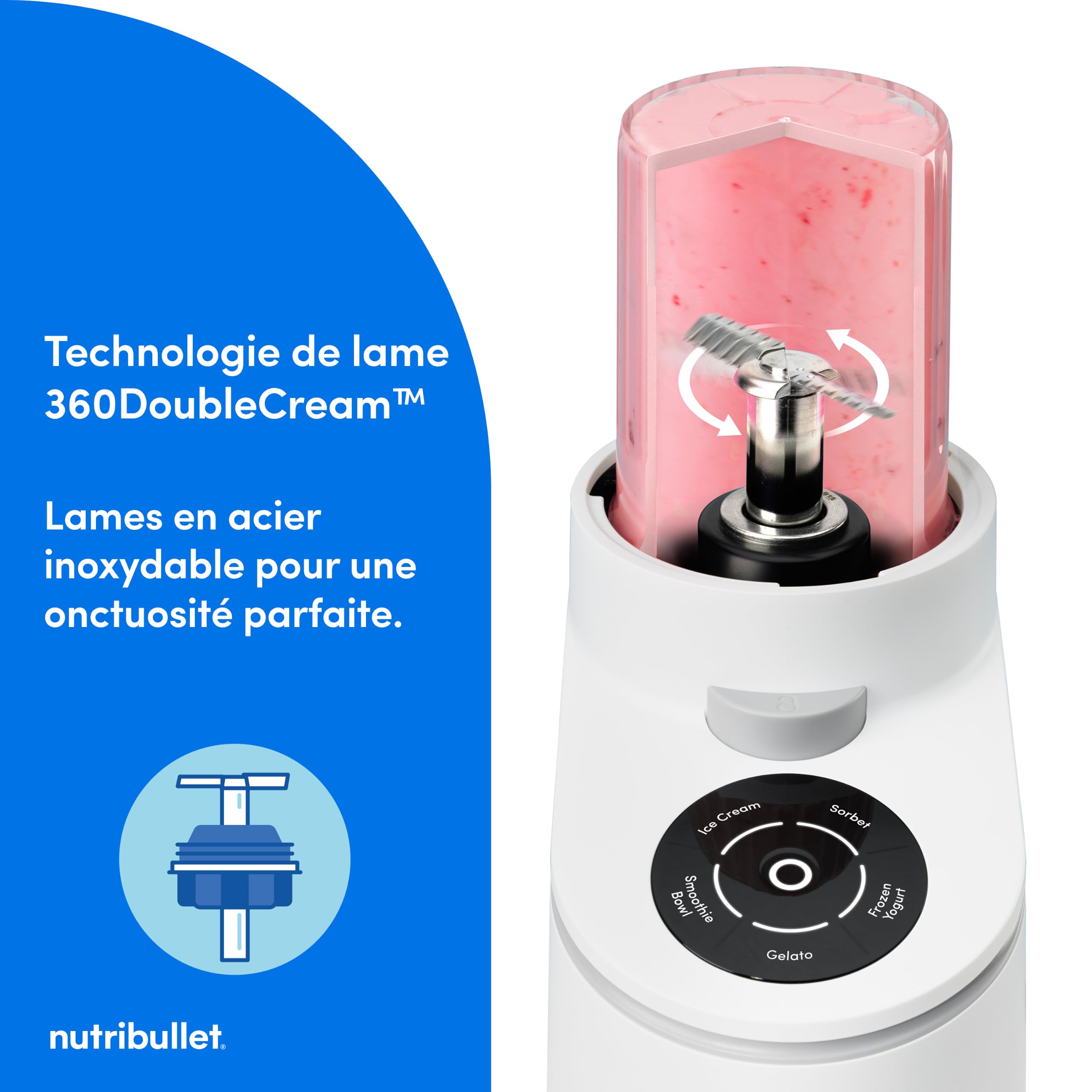 nutribullet Chill – Machine à desserts glacés, gelato, sorbet, smoothie, yaourt glacé, crème glacée, 5 programmes automatiques, 3 récipients, couvercles, idéale pour les familles, blanche (NBD0503W)
