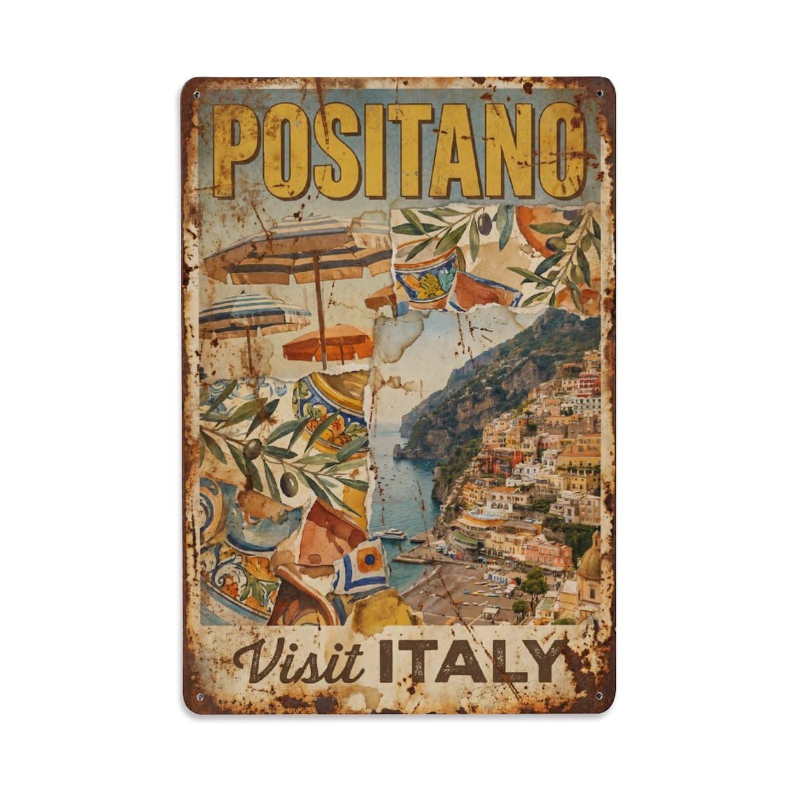 Vintage Travel Positano Italy Exquisite Metal Tin Sign