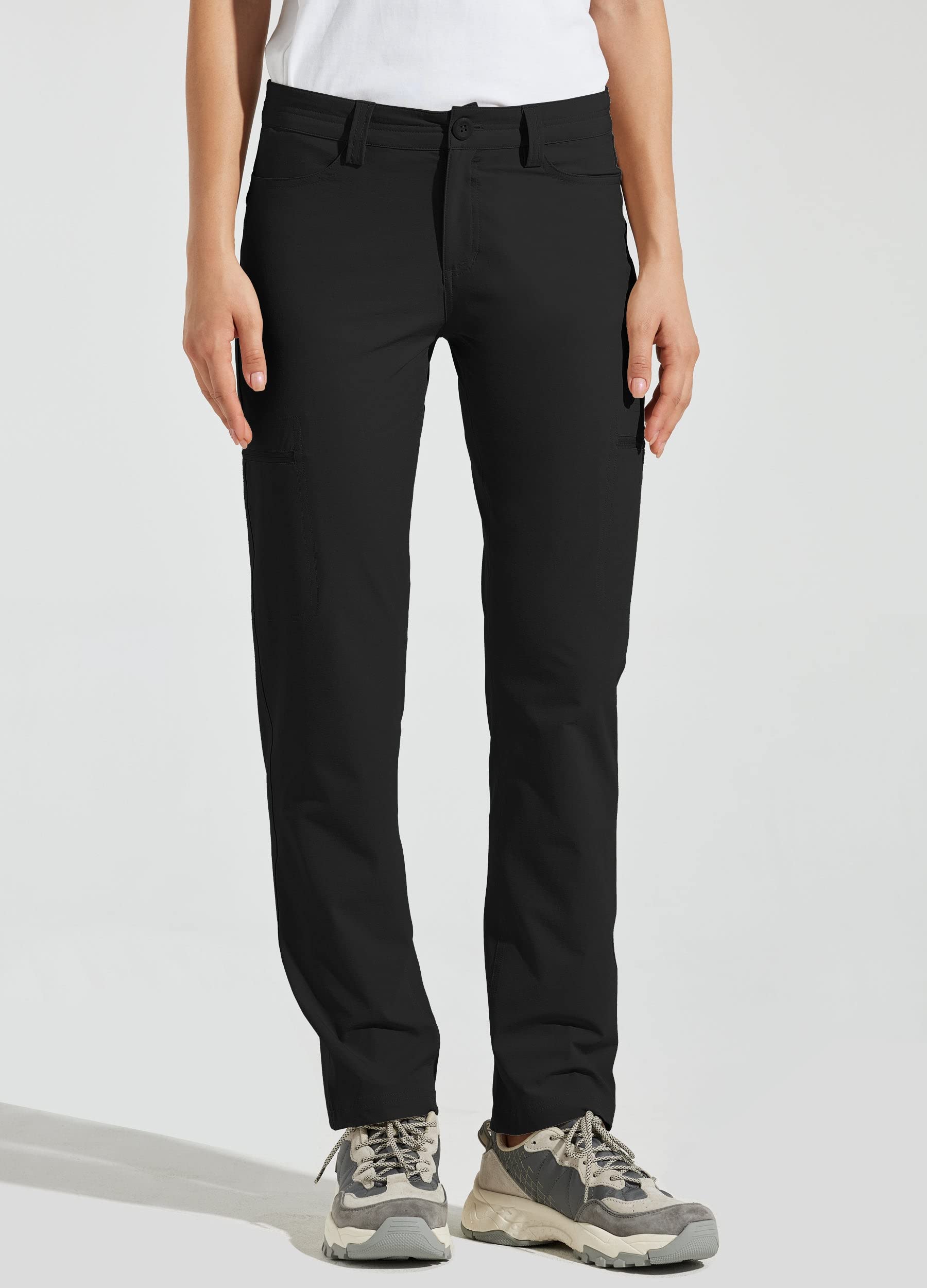 Willit Women's Golf Pants Hiking Cargo Pants Quick Dry Lightweight Outdoor Casual Pants Water Resistant Black 8