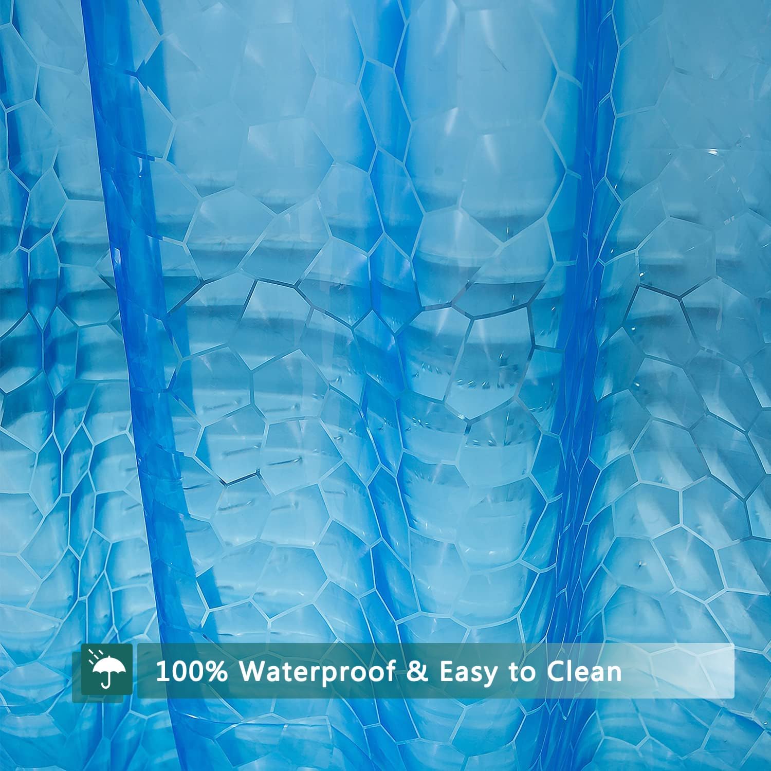 Blue Shower Curtain Liner, 100% Waterproof EVA 3D Shower Curtains with 3 Duty Heavy Bottom Magnets and 12 Rust Proof Grommets, 72x72 Weighted Shower Liner for Shower Stall, Bathtubs