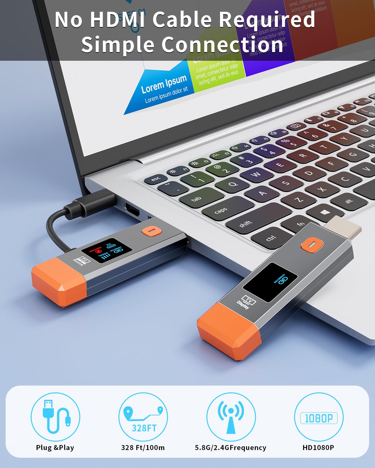 Émetteur et récepteur HDMI sans fil de 100 m, entrée de décodage 4K, sortie 1080p, prête à l'emploi, portable 2,4 G/5,8 G pour vidéo et audio à surveiller depuis PC/projecteur/TV Box, avec écran LED