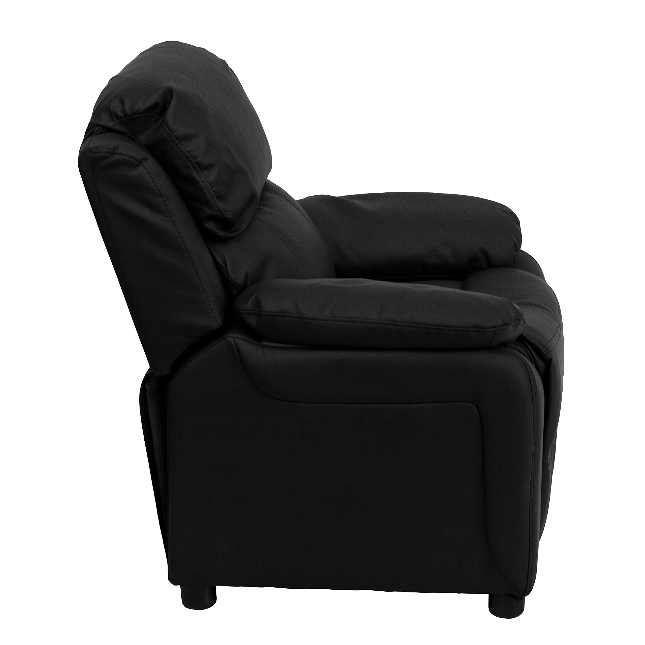 Flash Furniture Deluxe Padded Contemporary Kids Recliner with Storage Arms, Leather, Black, 66.04 x 53.34 x 53.34 cm