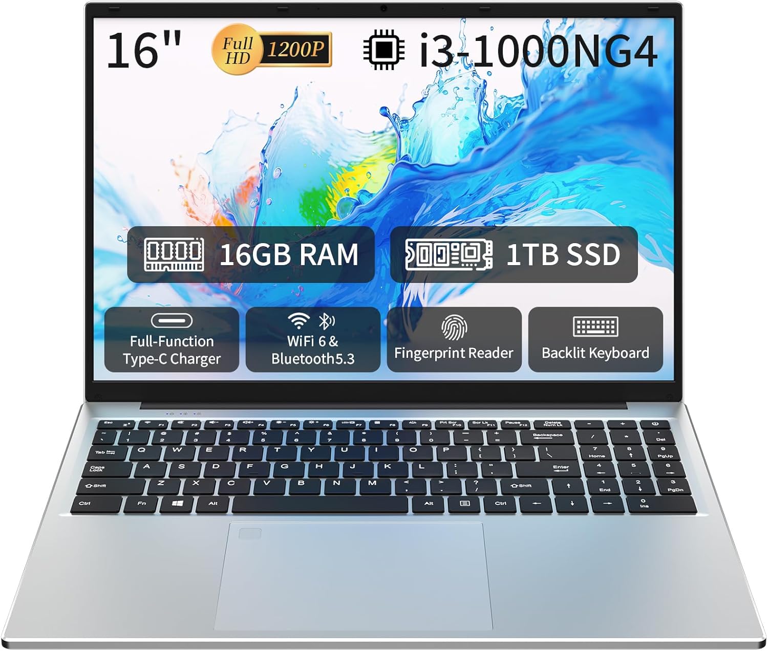 16″ Traditional Laptop Computer, i3 Processor 16GB RAM 1TB SSD Silver Laptops Notebook with Backlit Keyboard, Fingerprint, WiFi 6 Bluetooth 5.3 Laptops for Students & Office USB-C Port 16″ Traditional Laptop Computer, i3 Processor 16GB RAM 1TB SSD Silver Laptops Notebook with Backlit Keyboard, Fingerprint, WiFi 6 Bluetooth 5.3 Laptops for Students & Office USB-C Port