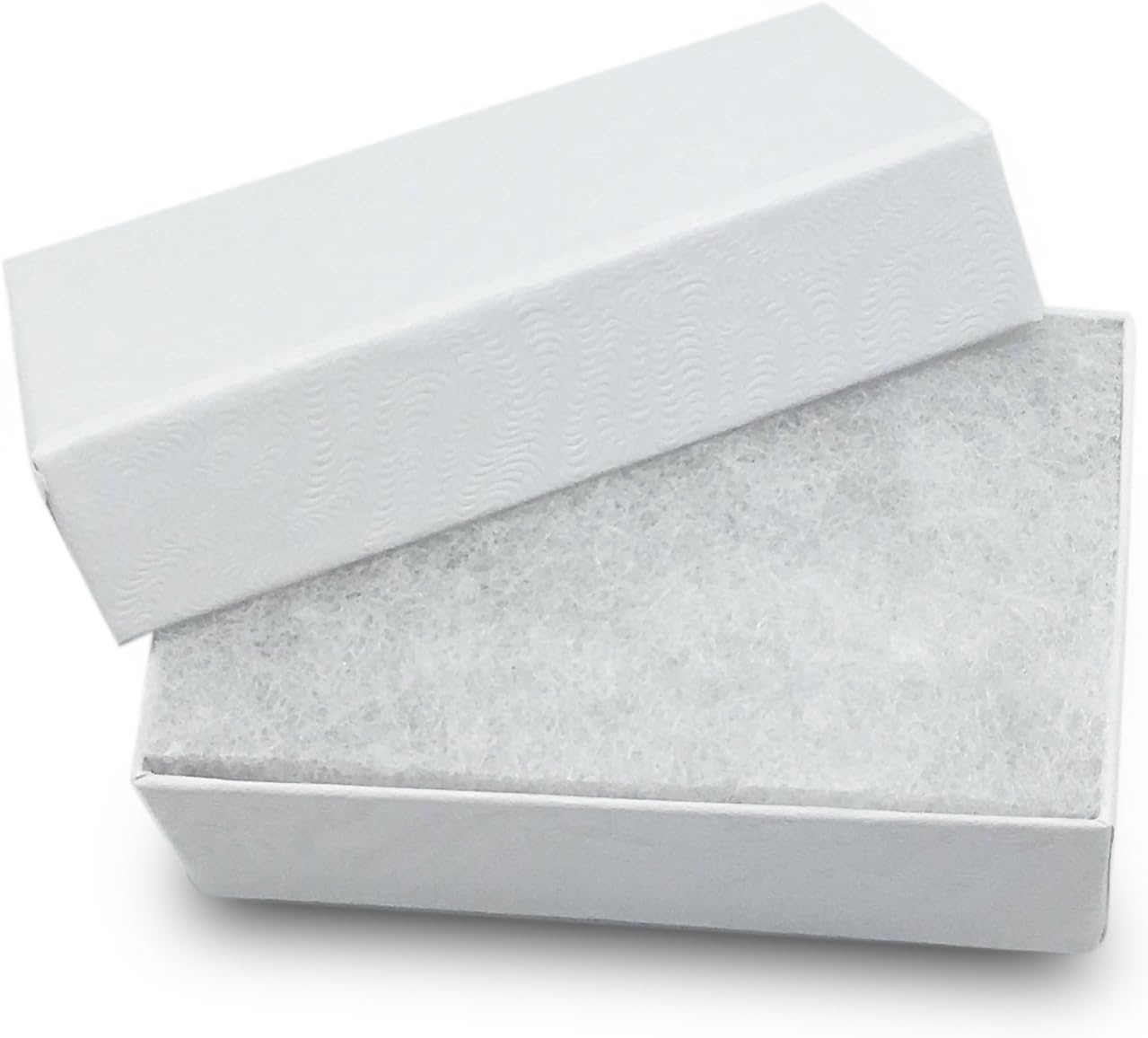 TheDisplayGuys - 100-Pack #21 Cotton Filled Cardboard Paper Jewelry Boxes Gift Case - White Swirl (2.6" x 1.6" x 1.0") - for Shipping or Storage