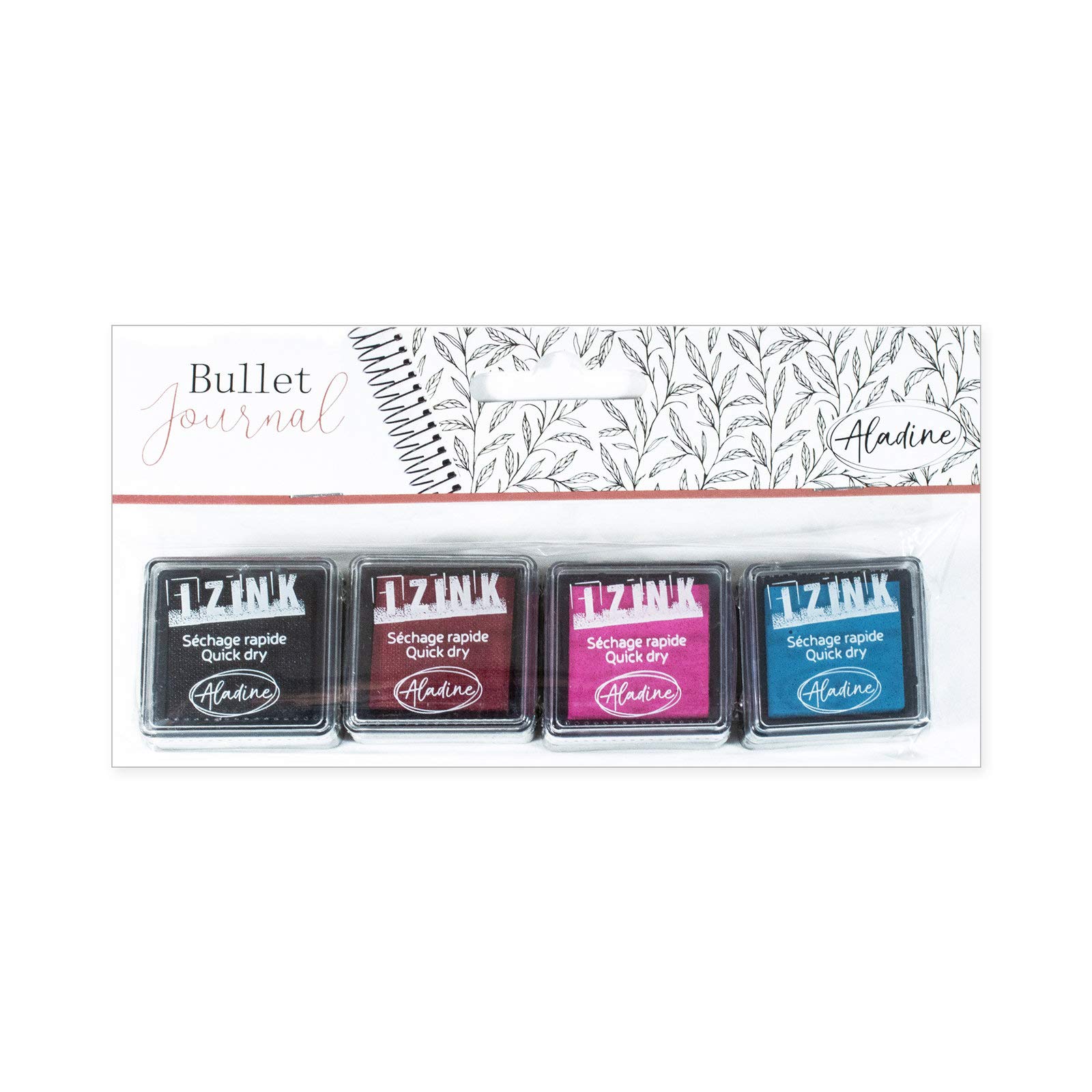 Aladine - Star Bullet Journal Ink Pads - Set of 4 Mini Color Ink Pads for Stamps - Scrapbooking and DIY - Personalize your diaries and notebooks - 4 colours - Black + Red + Pink + Blue