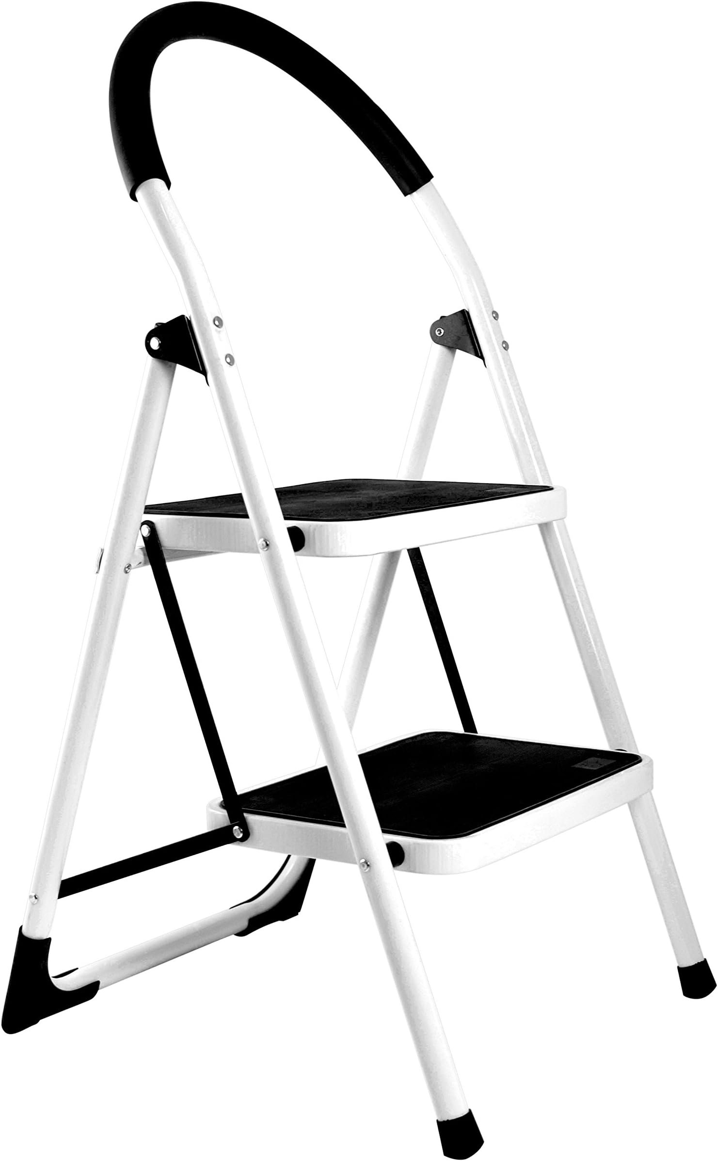 2 Step Folding Ladder Step Stool - Lightweight Steel ladder with Handgrip Anti-slip Sturdy and Wide Pedal - Max Hold 330lbs