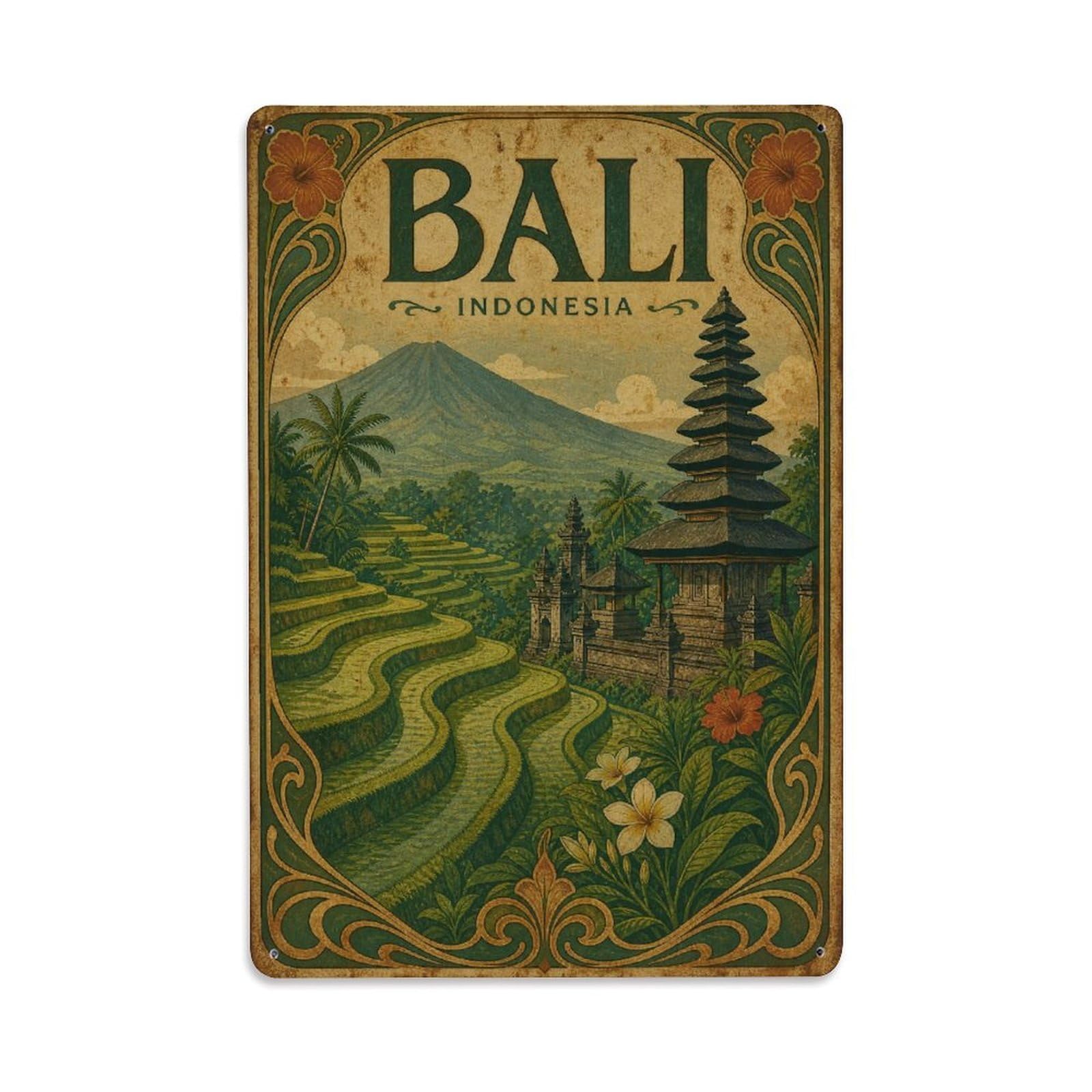 Bali Indonesia Travel Destination Heritage Metal Tin Sign