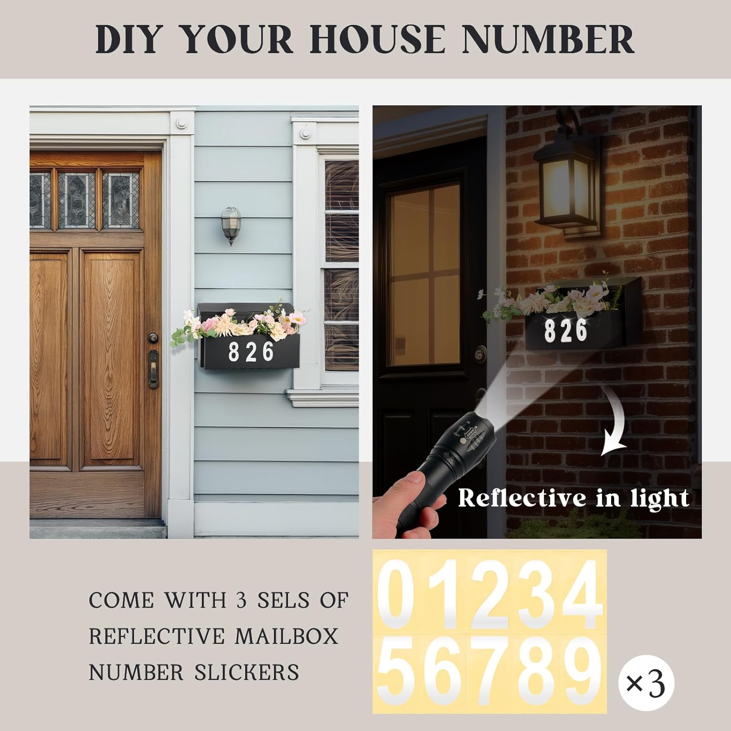 Wall Mount Mailbox with Planter Box, Large Capacity Galvanized Steel Outdoor Mailbox, Rustproof Decorative Black with Number Stickers for House Outside