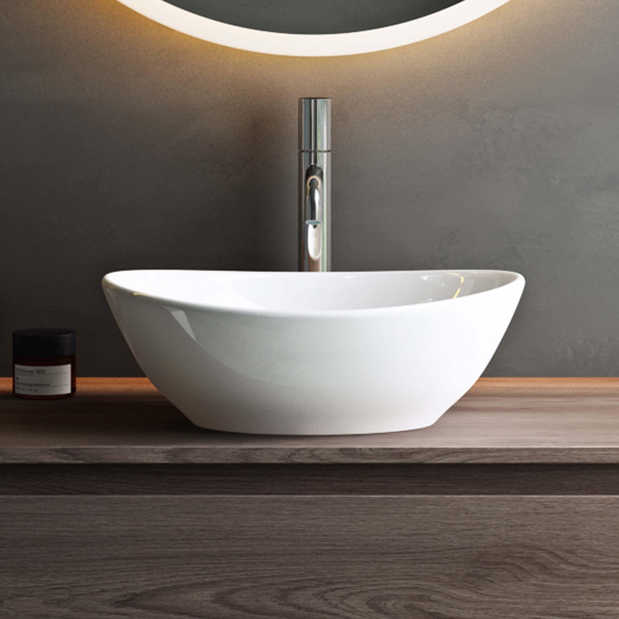 Mai & Mai Lavabo da Appoggio 42x34x14,5cm, Lavandino Bagno da Appoggio Ovale Brüssel205 in Ceramica Nano Rivestimenti Inclusi Bianco Lucido