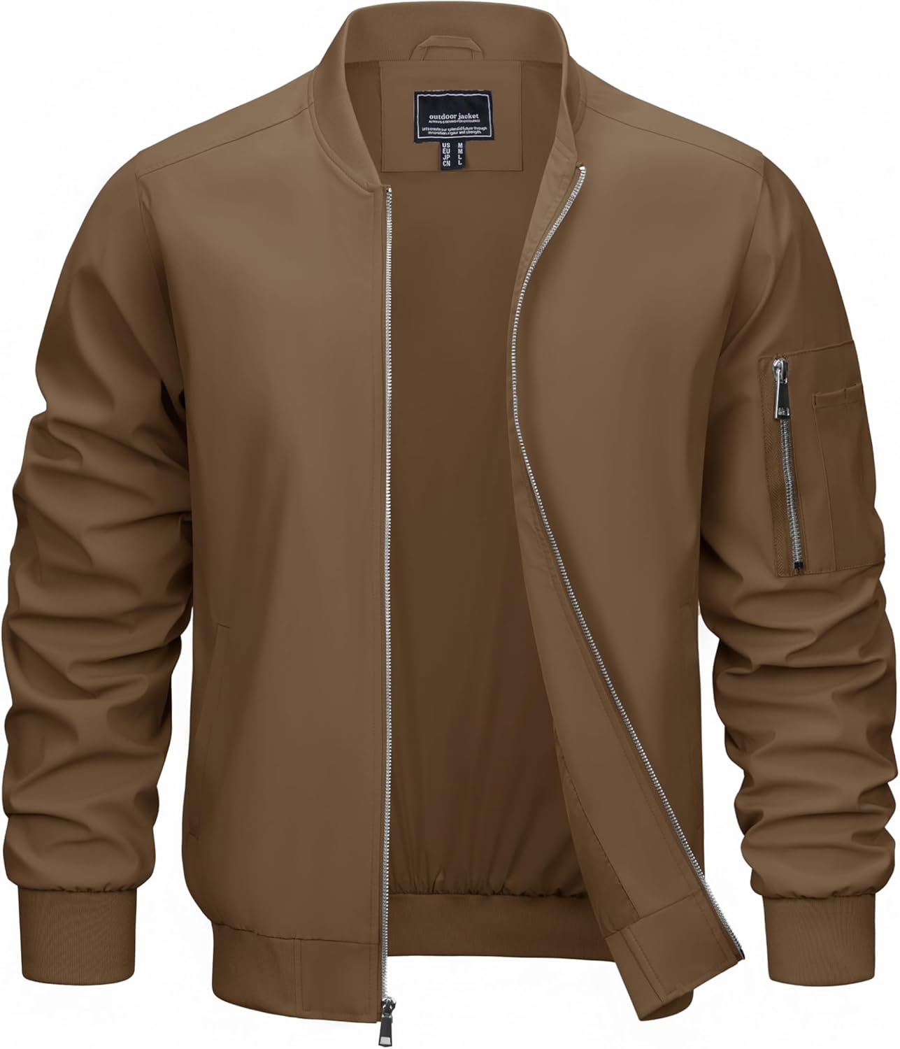 Men's Lightweight Spring Jacket Casual Windbreaker Full Zip Trucker Jacket Outwear Coats Brown L