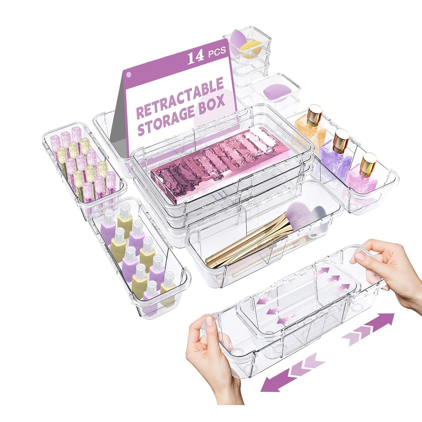 QIXCXAZ Drawer Organizer Cosmetic Storage Box Adjustable Divider Plastic