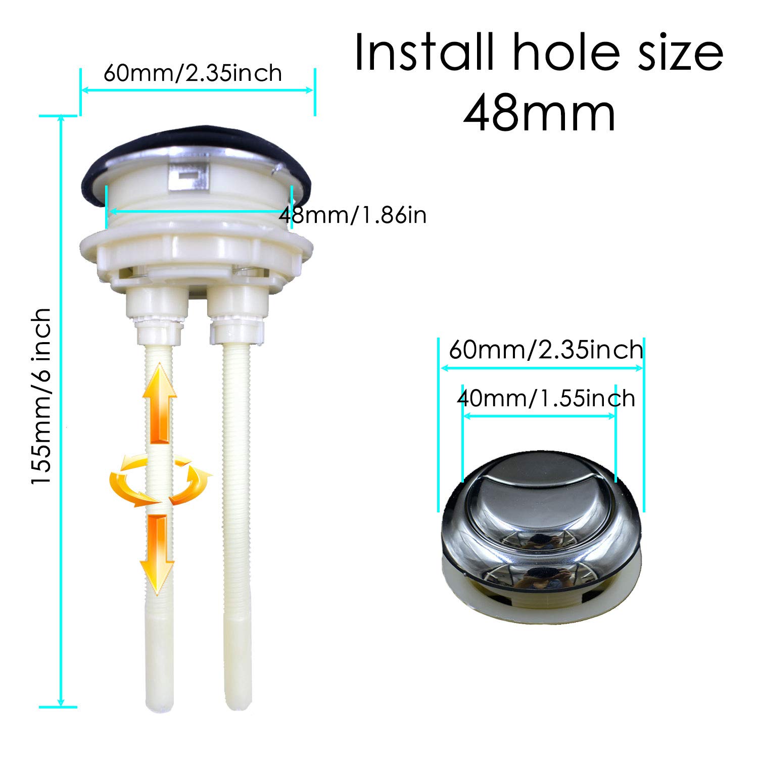 Dual Flush Toilet Button 48mm Replacement - Silver Plastic Flush Valve ...