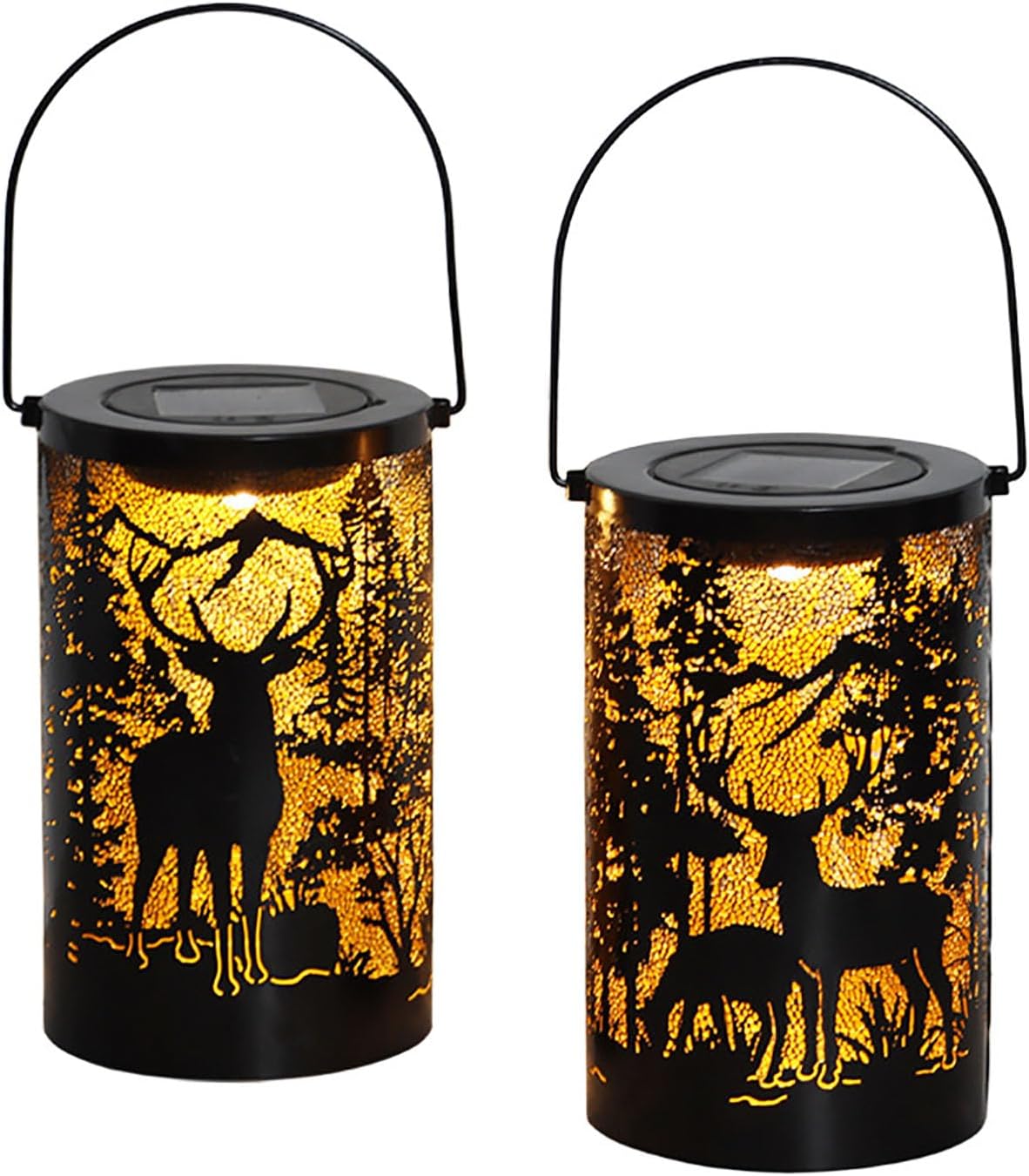 1-Pack Solar LED Lantern Outdoor Hanging Lamp Wrought Iron Deer Solar Light Etching Hollow Lamp Projection Camping Atmosphere Garden Landscape Light for Garden, Walkway, Patio