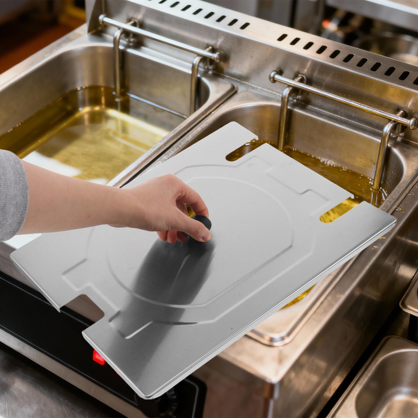 Edelstahldeckel für Fritteuse 6 L Spritzschutz für Gewerbegeräte