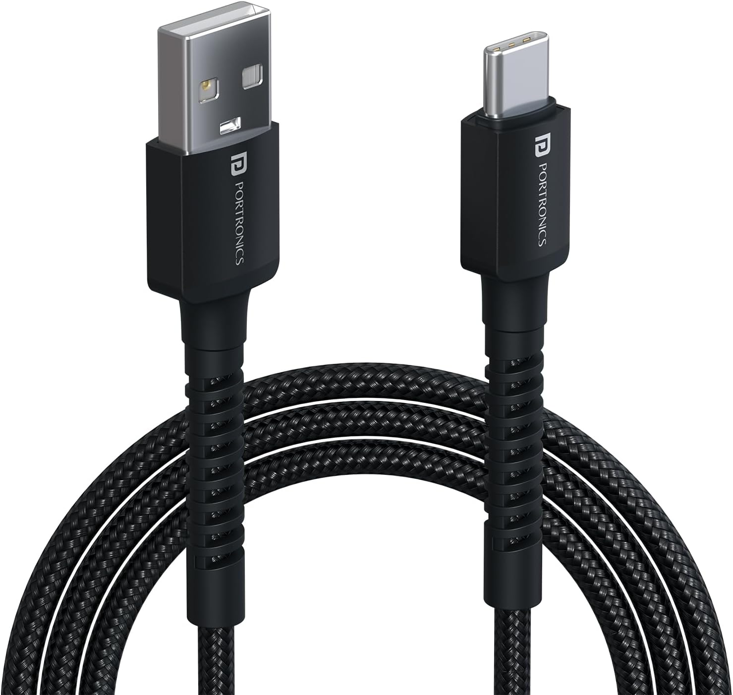 Portronics Konnect X 3A Unbreakable Nylon Braided USB to Type C Fast Charging Cable 2M Long, Supports All Type C Smartphones and Devices(Black)