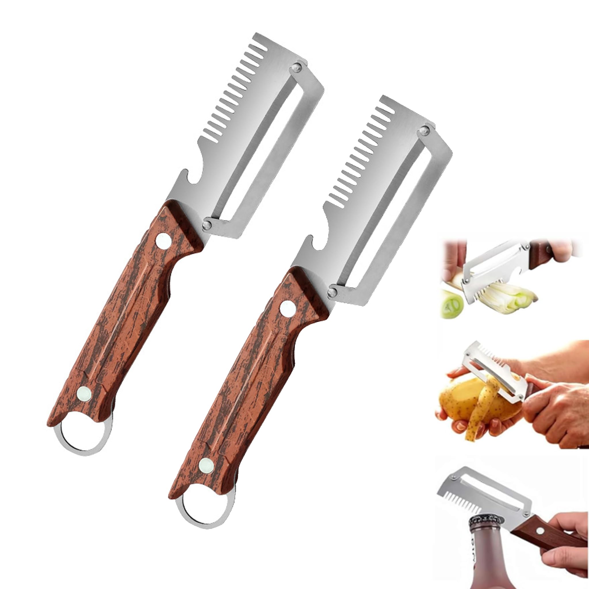 Multifunctional Vegetable Fruit Peeler, Stainless Steel Kitchen Peeling Tool with PP Handle, 2026 New 3-in-1 Peeler & Bottle Opener & Julienne Peeler, for Potato, Apple, Carrot, Veggies Prep