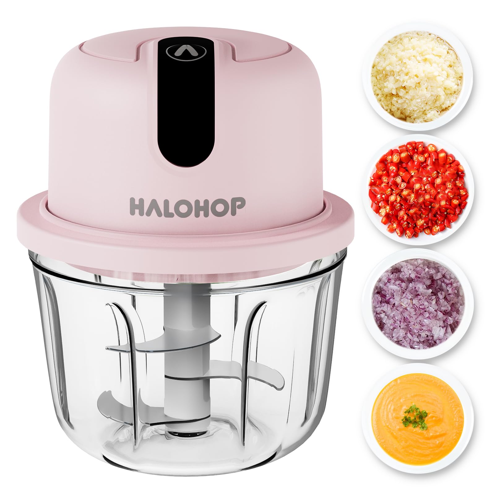 350ML Rechargeable Mini Electric Chopper for Kicthen | One-Touch Operation | Stainless Steel Blades Chopper Electric | Mincing Vegetable, Garlic, Ginger, Onion, Nut (Pink) 30 W