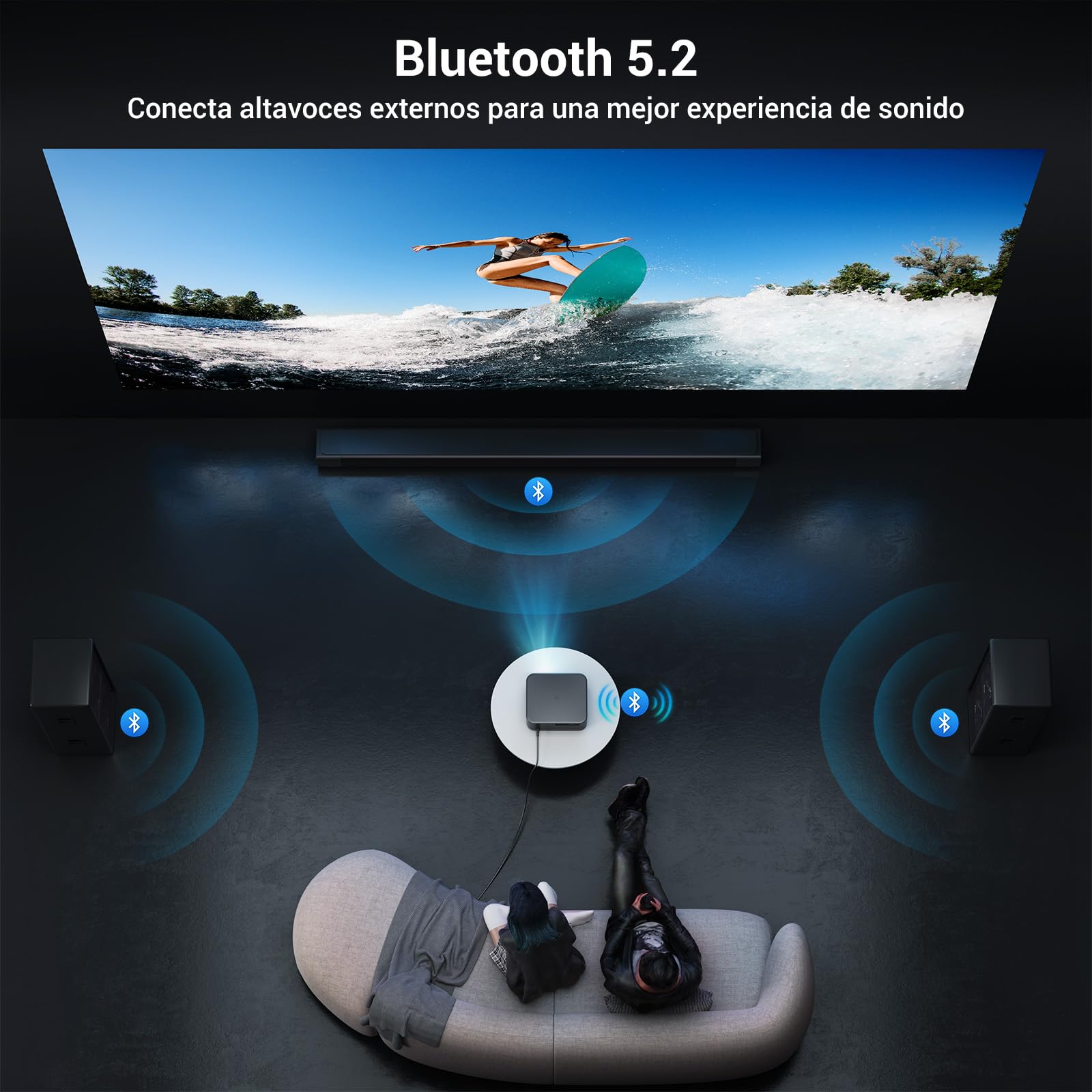 Proyector 4K【1500 ANSI/Auto Focus/Keystone】, HAPPRUN Cine en Casa Projector 38000 Lúmenes, WiFi 6 & Bluetooth 5.2, 300'' Proyectores con 50% Zoom para Movil/TV Stick/PC/PS5