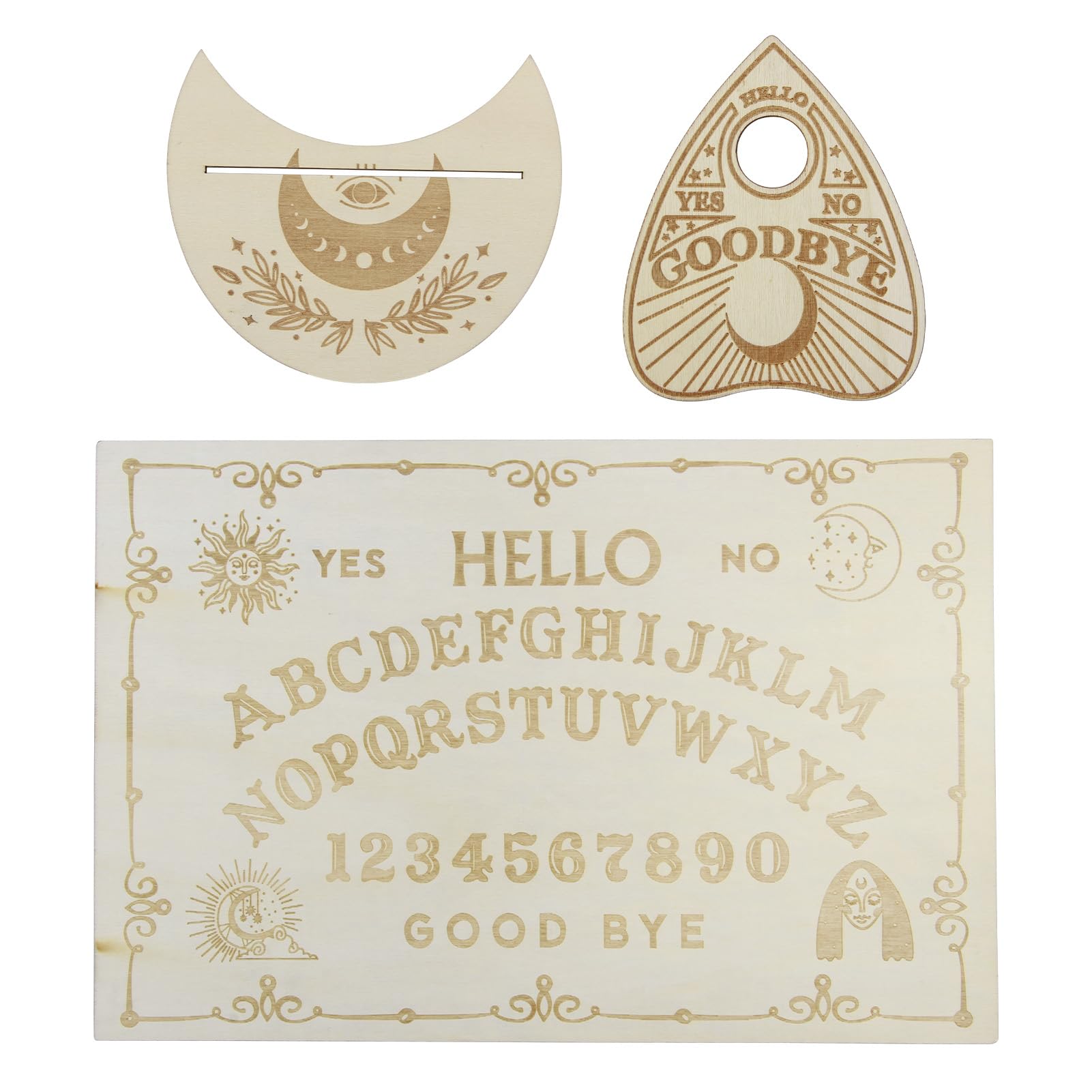 Clydewy Wooden Ouija Spirit Board Set 11.8 X 7.8 Inch Classic Quality Talking Boards with Planchette Metaphysical Message Dowsing Divination Board Witch Crafts Gifts for Witchcraft Supplies