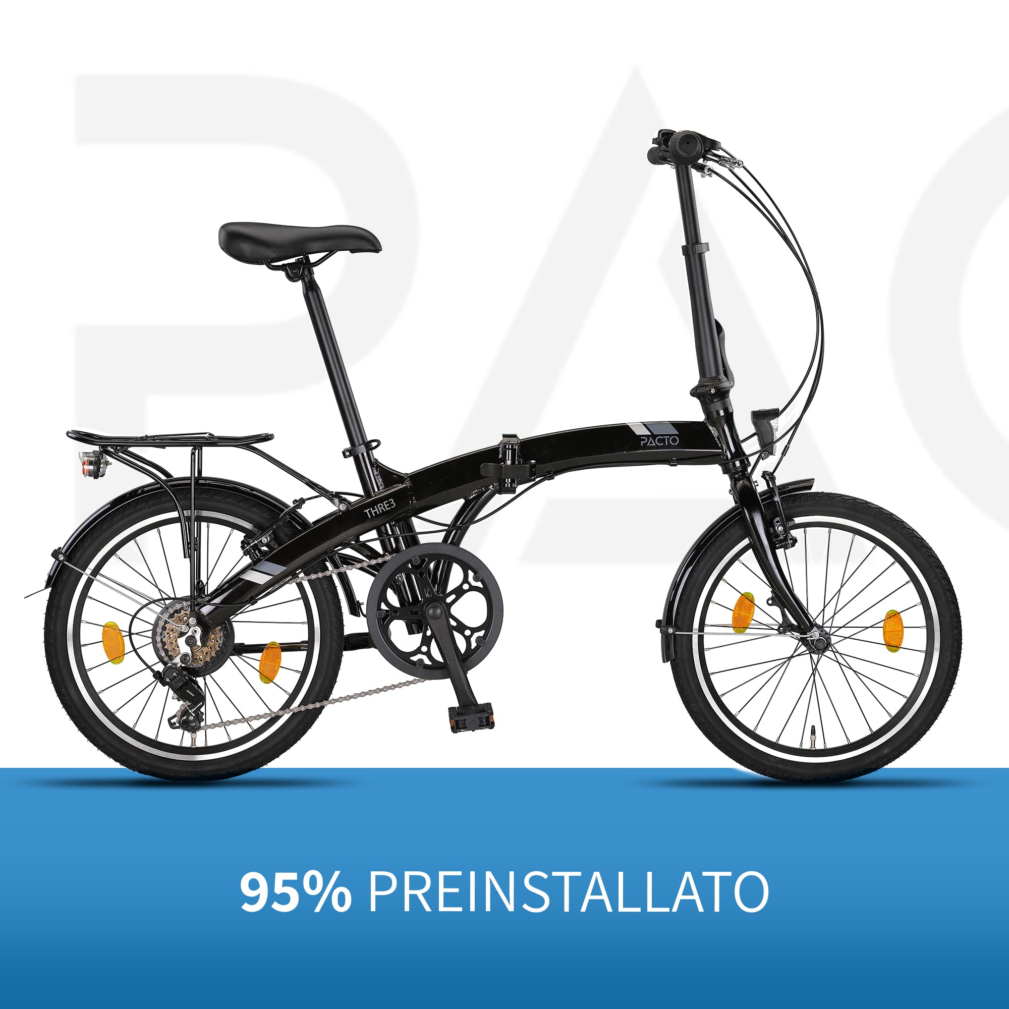 PACTO Bicicletta pieghevole di alta qualità, per adulti, telaio in alluminio, 27 cm, ruote in alluminio da 20 pollici, bicicletta pieghevole a 6 velocità Shimano