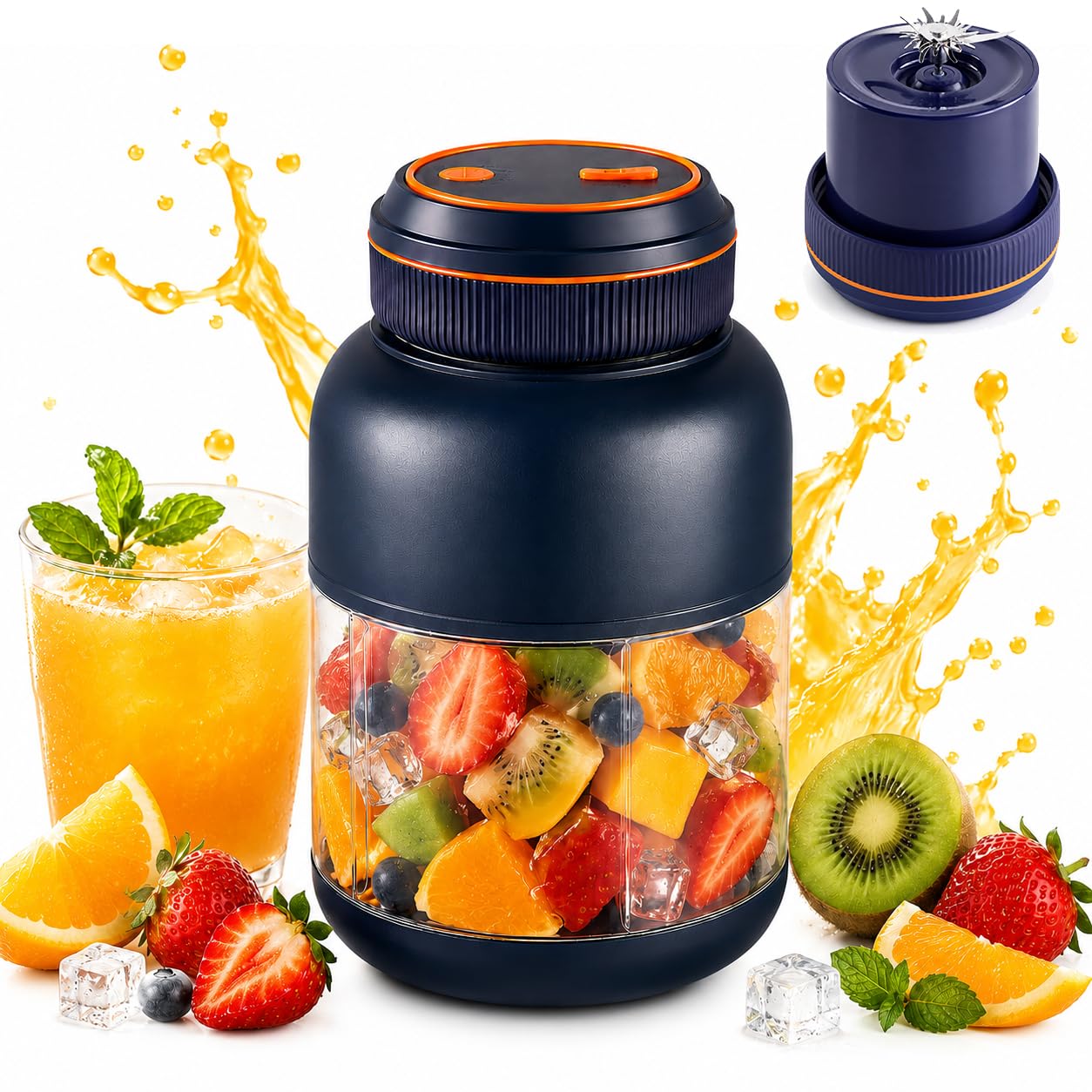 Mélangeur de jus portable sans fil de 800 ml avec matrice de puissance à 38 lames, mélangeur de jus frais sans fil rechargeable pour milkshakes et smoothies, mini mélangeur de voyage personnel