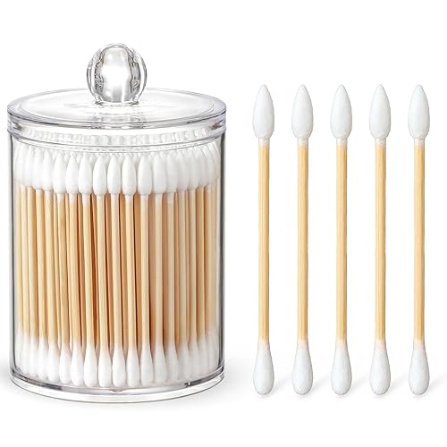 Vista 10 de Hisopos de algodón de bambú, 700 unidades, con 1 soporte de almacenamiento transparente para Qtips, capullos de algodón natural biodegradables