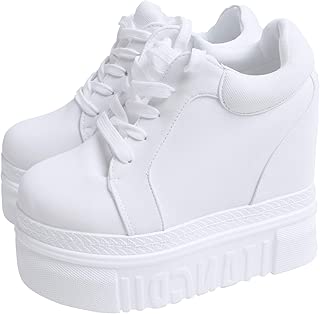 ACE SHOCK Women Fashion Platform Sneakers Wide Width High Hidden Heel Wedge Walking Shoes - coolthings.us