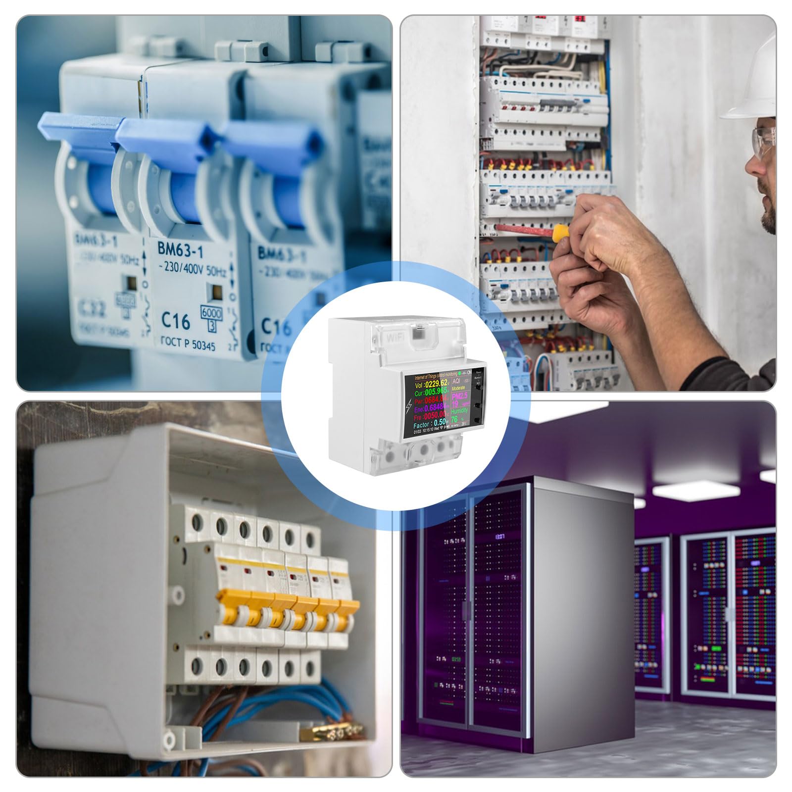 Diymore Misuratore di Energia 100A WiFi Din Rail Telecomando per interruttore intelligente,Monitor del consumo di energia digitale,Misuratore di fattore di frequenza AC85-265V Digital Volt Amp Kwh