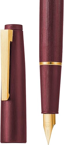 Miniatura 3 de Jinhao 80 Pluma estilográfica con fibra cepillada en rojo vino, plumín fino de oro de iridio con convertidor de tinta, pluma de escritura suave de