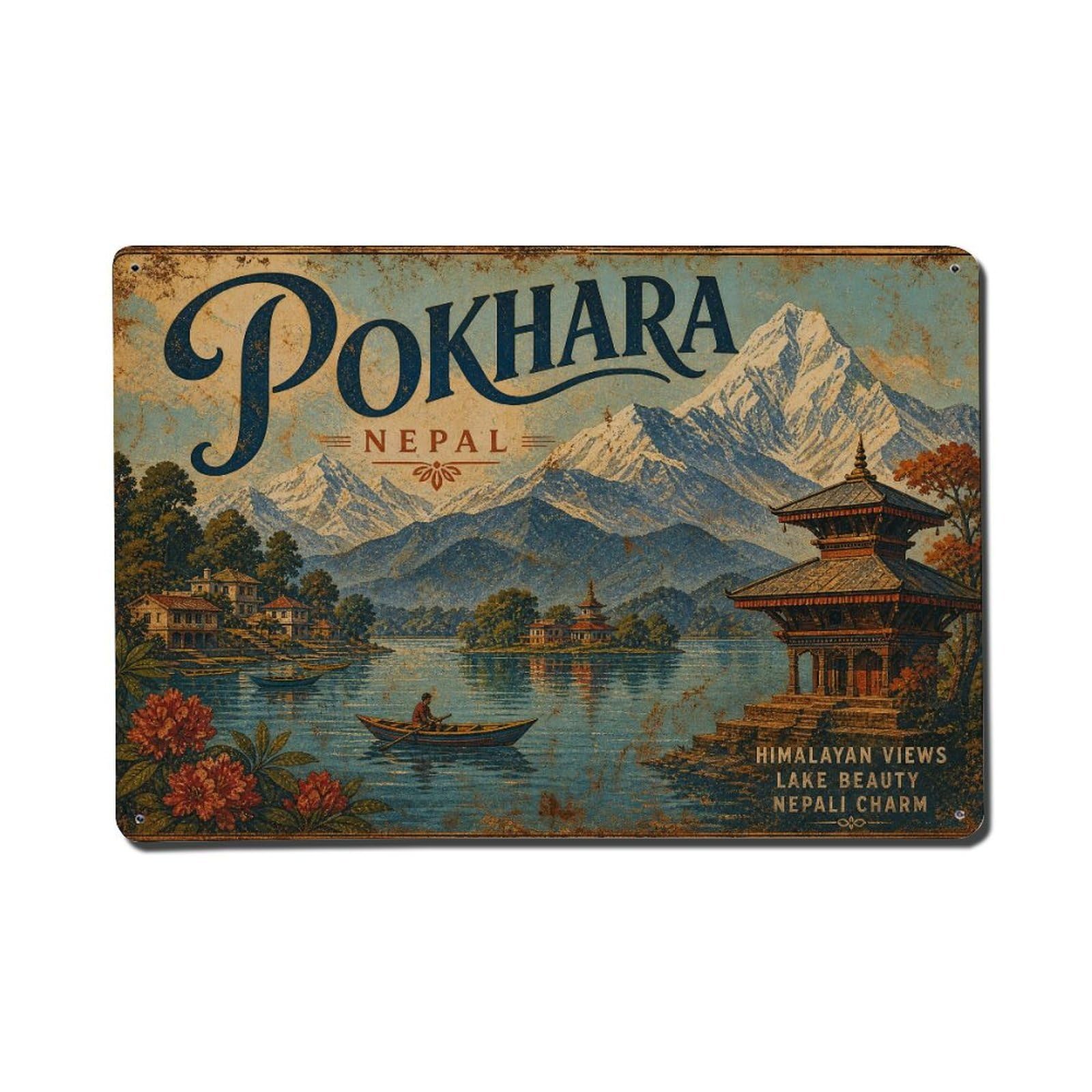 Huiyhb 8X12inch(20X30cm) Retro Travel Nepal Pokhara Metal Tin Sign