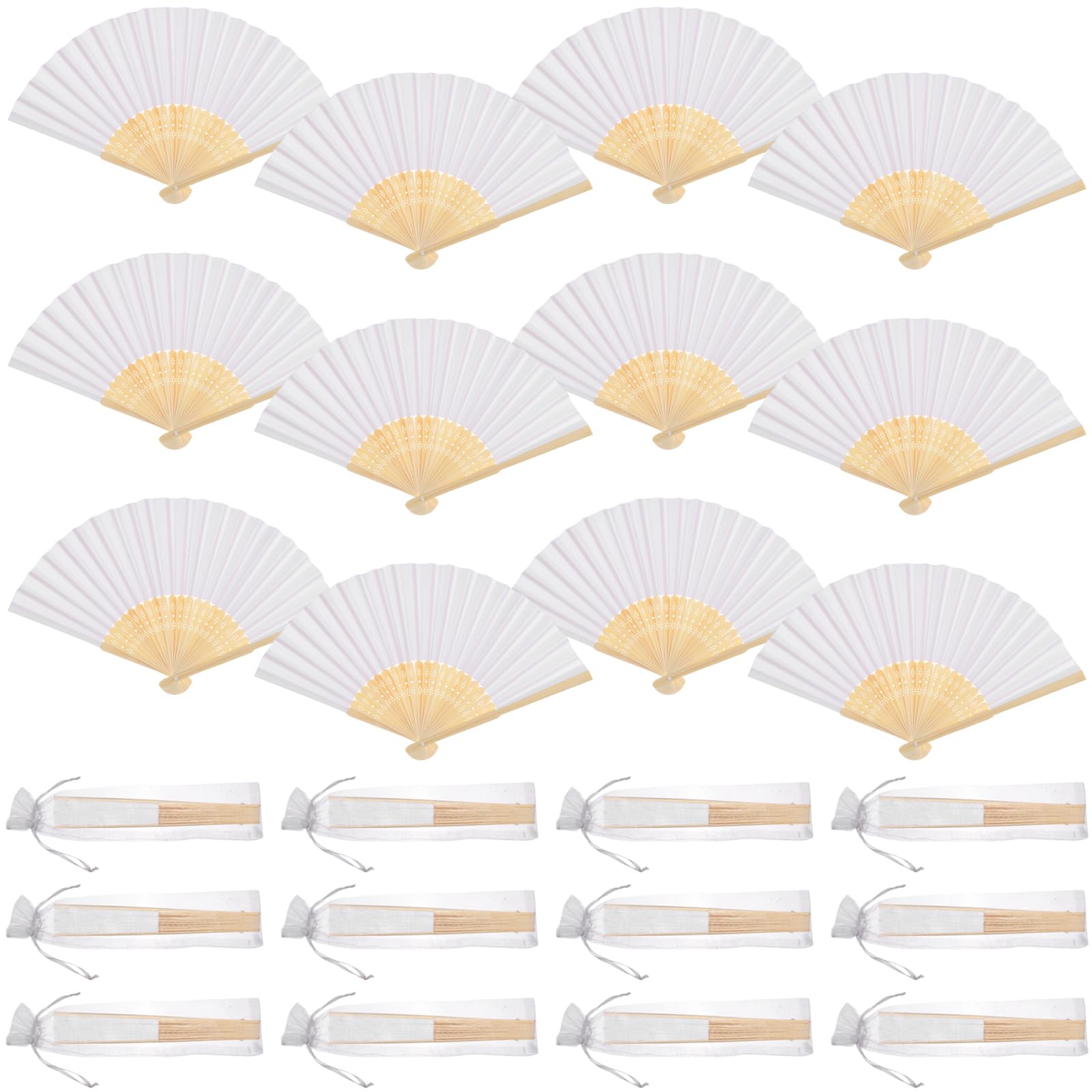 White Paper Fan Handheld Folding Fan with Organza Bag, Wedding Favours