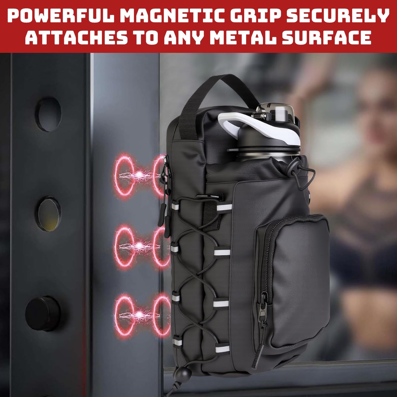 Magnetyczna torba na siłownię dla kobiet i mężczyzn, uchwyt na butelkę z wodą 64 OZ z kieszeniami na telefon i paskiem na ramię, torba sportowa, torba na magnes, do sportu, pracy, podróży