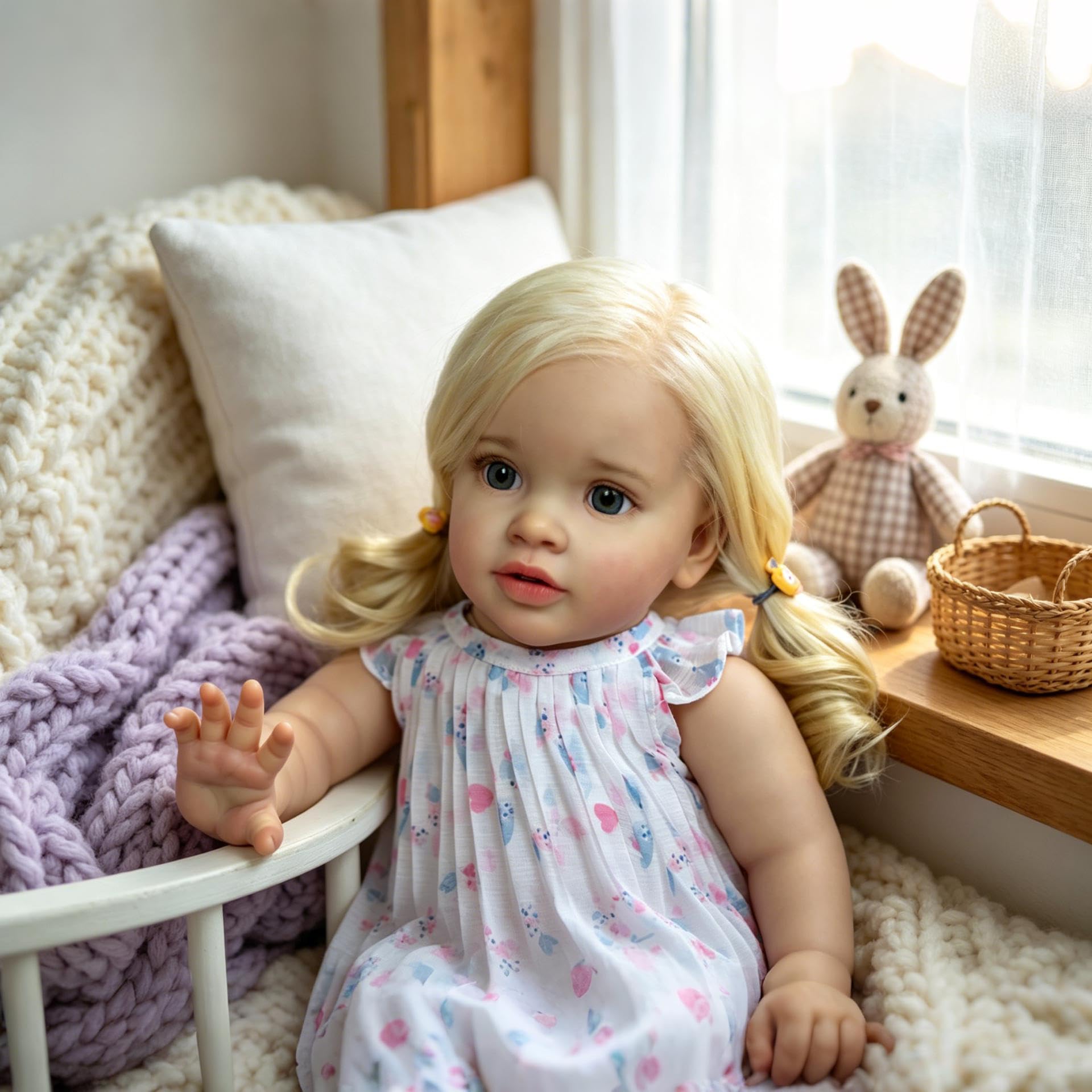 RXDOLL Realistyczne lalki Reborn Baby Dolls Girl Open Eyes 66 cm duży rozmiar Reborn maluch lalki miękka winylowa tkanina ciało prawdziwe życie lalka bobas blond włosy realistyczne maluch lalka Pippa