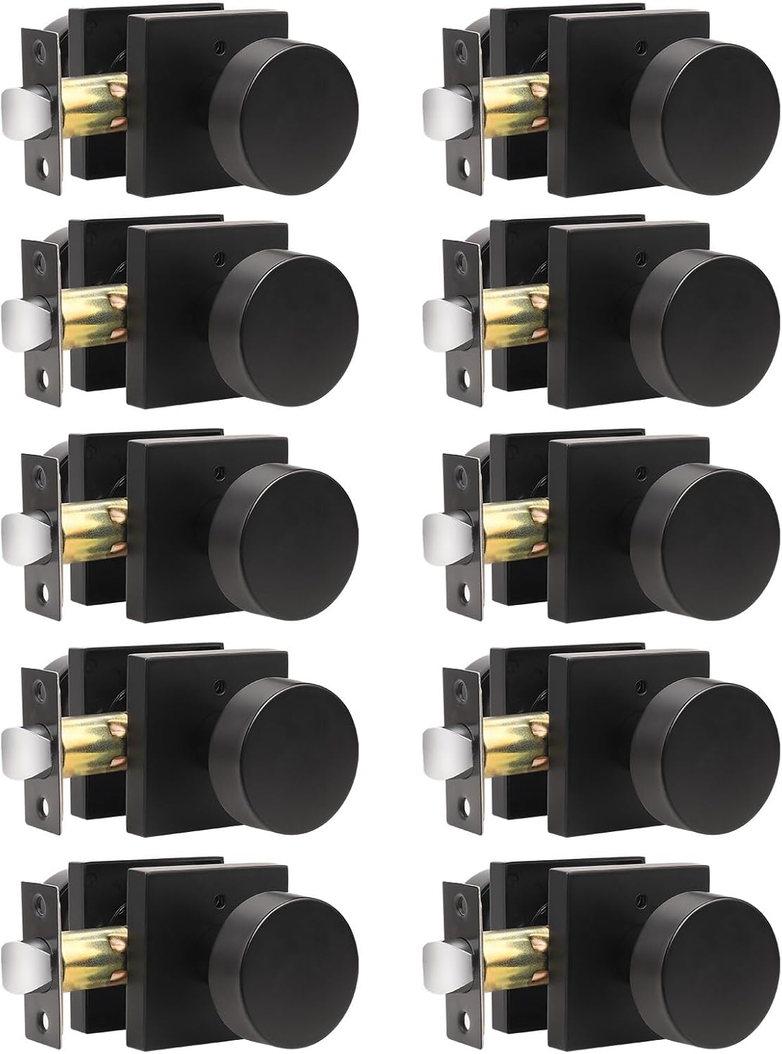 Gobrico Privacy Black Door Knobs Interior with Square Rosette(10 Pack), Heavy Duty Zinc Alloy Round Knob for Bedroom & Bathroom Interior Door