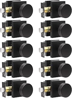 Gobrico Matte Black Privacy Interior Door Knobs with Square Rosette(10 Pack), Heavy Duty Zinc Alloy Round Knob for Bedroom & Bathroom Interior Door
